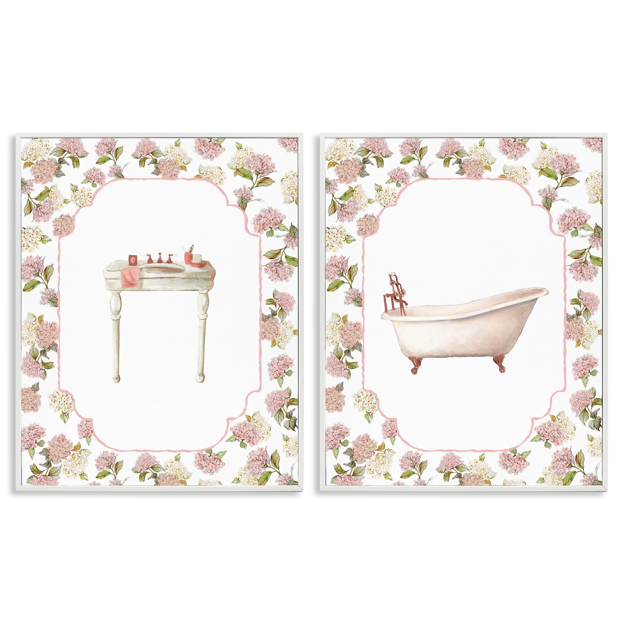 Stupell Industries Elegant Hydrangeas Bathroom 2 Piece White Framed Giclee Art Set, design by Carol Robinson