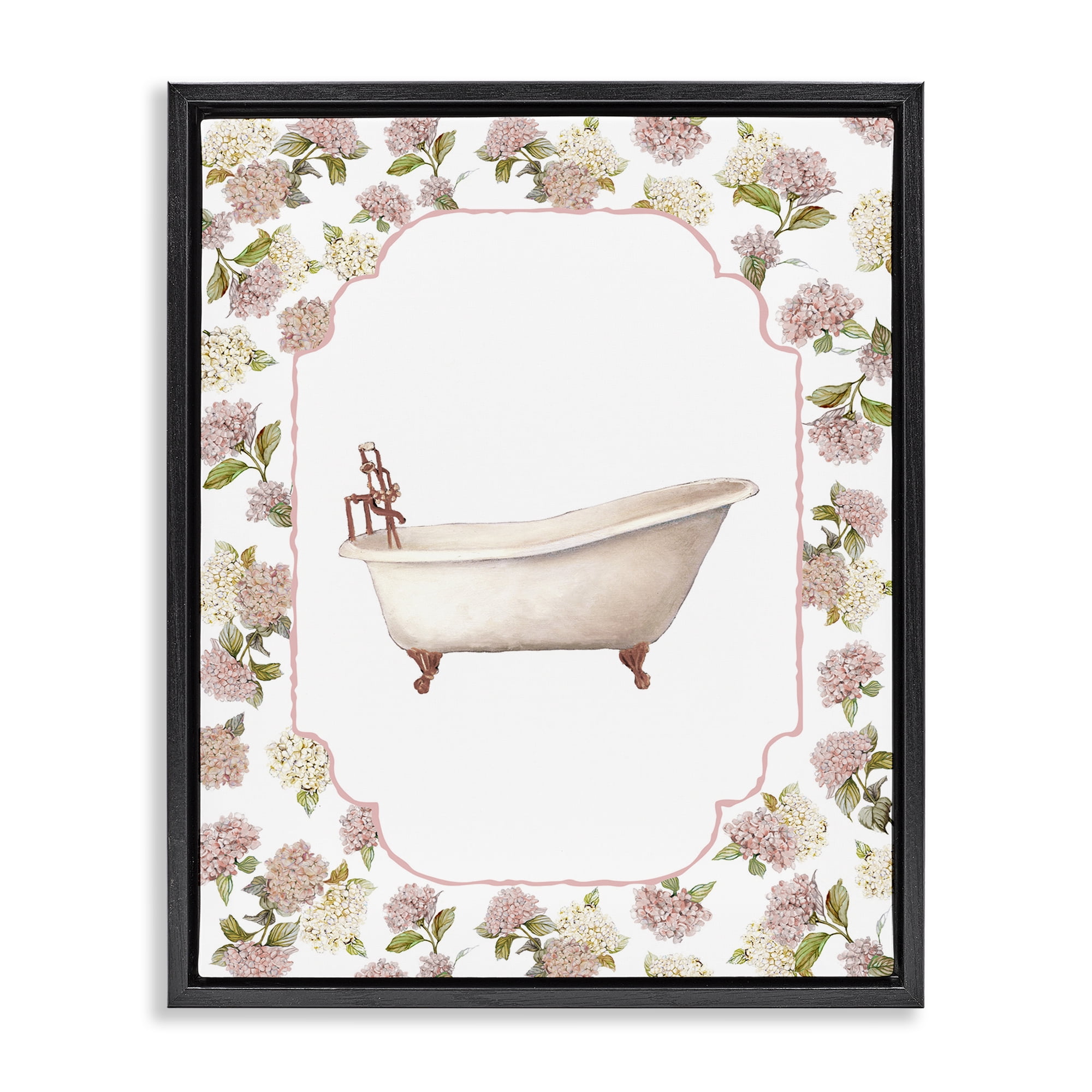 Stupell Industries Elegant Hydrangeas Bathtub Black Framed Floater Canvas Wall Art, design by Carol Robinson