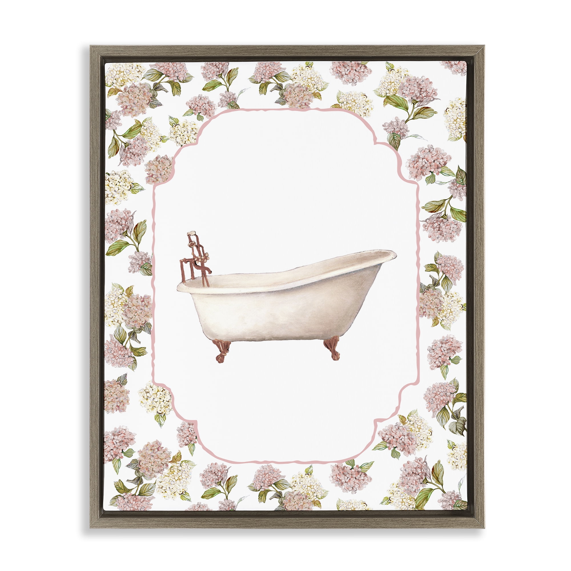 Stupell Industries Elegant Hydrangeas Bathtub Brown Framed Floater Canvas Wall Art, design by Carol Robinson