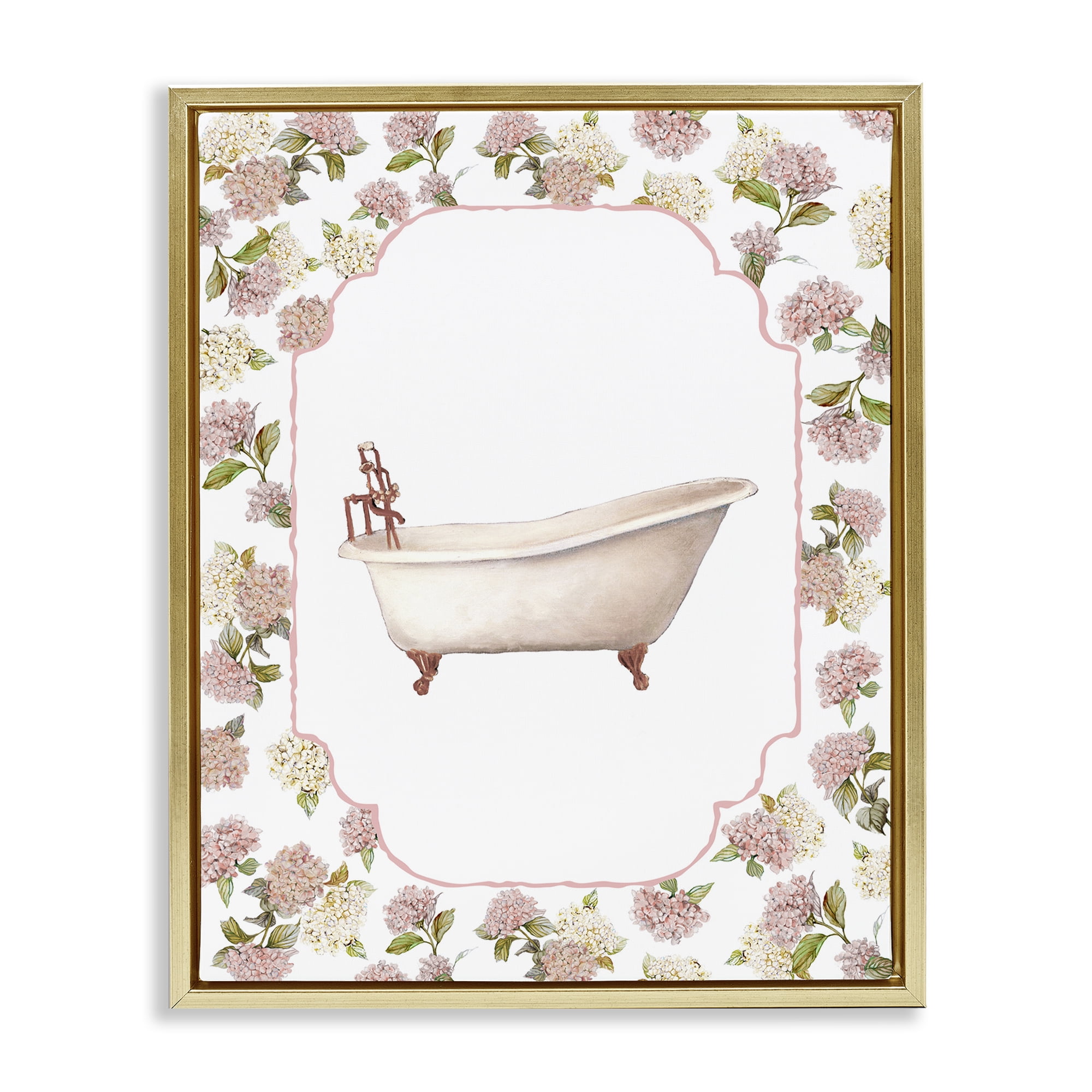 Stupell Industries Elegant Hydrangeas Bathtub Gold Framed Floater Canvas Wall Art, design by Carol Robinson