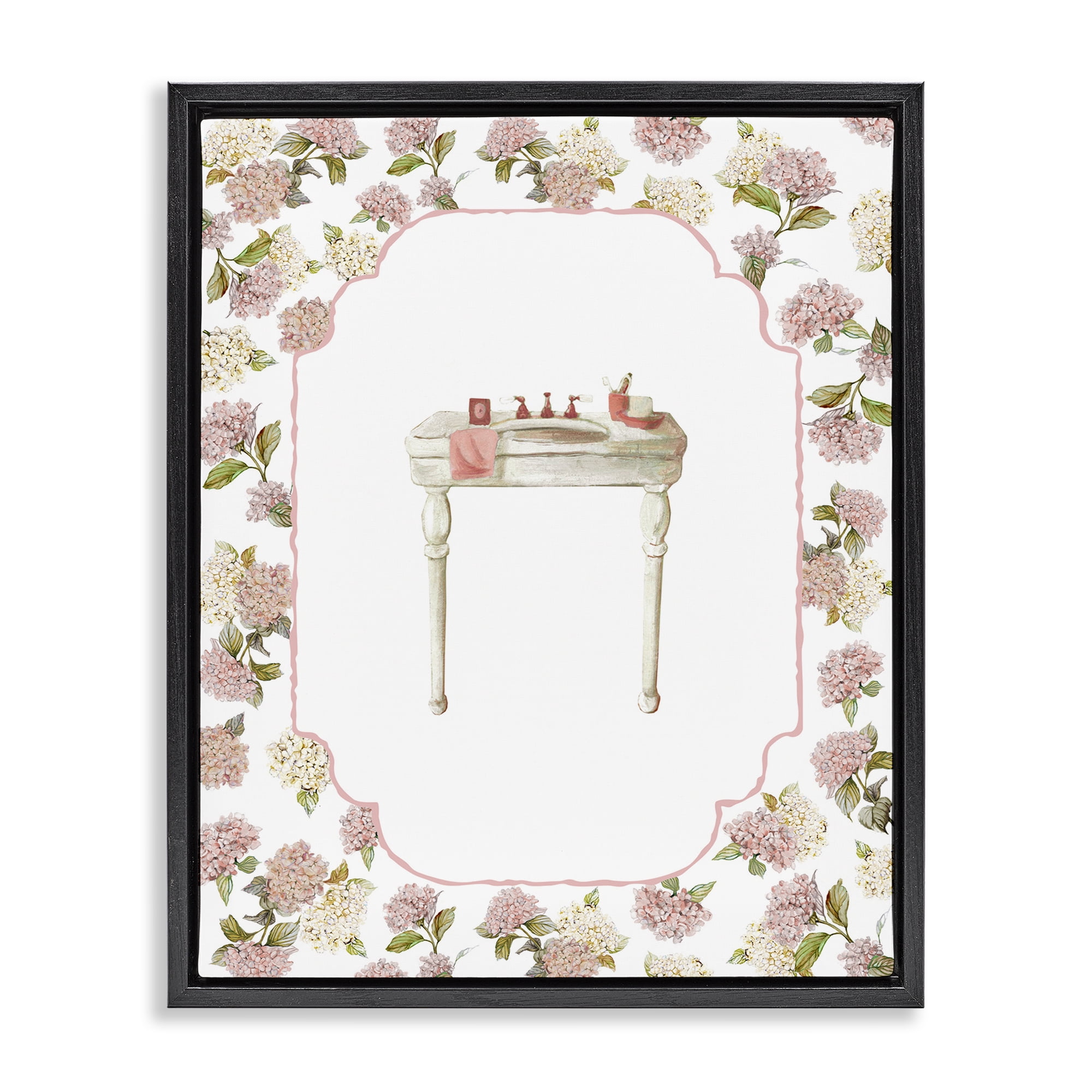 Stupell Industries Elegant Hydrangeas Vanity Black Framed Floater Canvas Wall Art, design by Carol Robinson