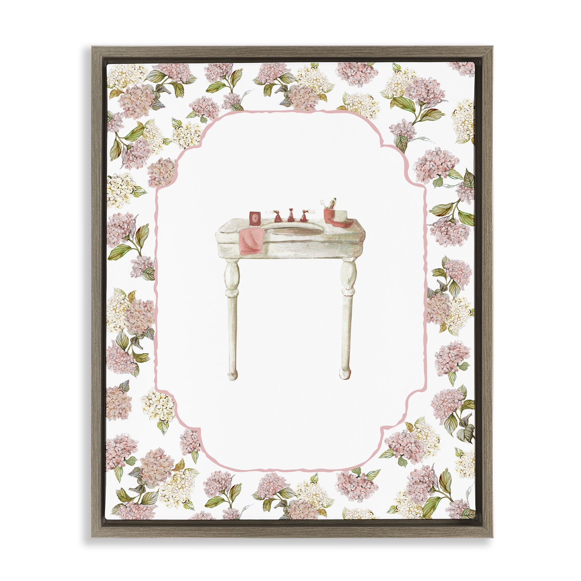 Stupell Industries Elegant Hydrangeas Vanity Brown Framed Floater Canvas Wall Art, design by Carol Robinson