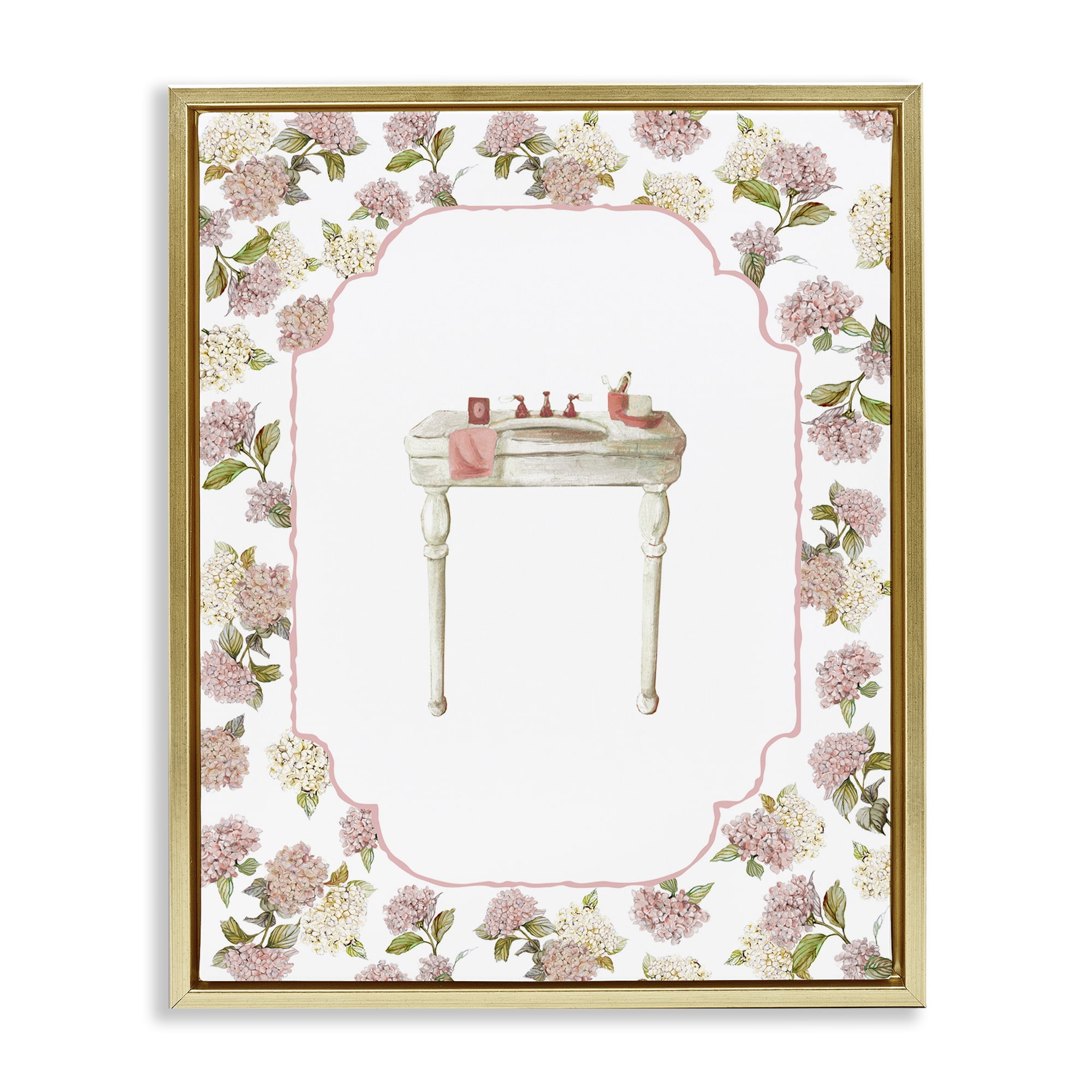 Stupell Industries Elegant Hydrangeas Vanity Gold Framed Floater Canvas Wall Art, design by Carol Robinson