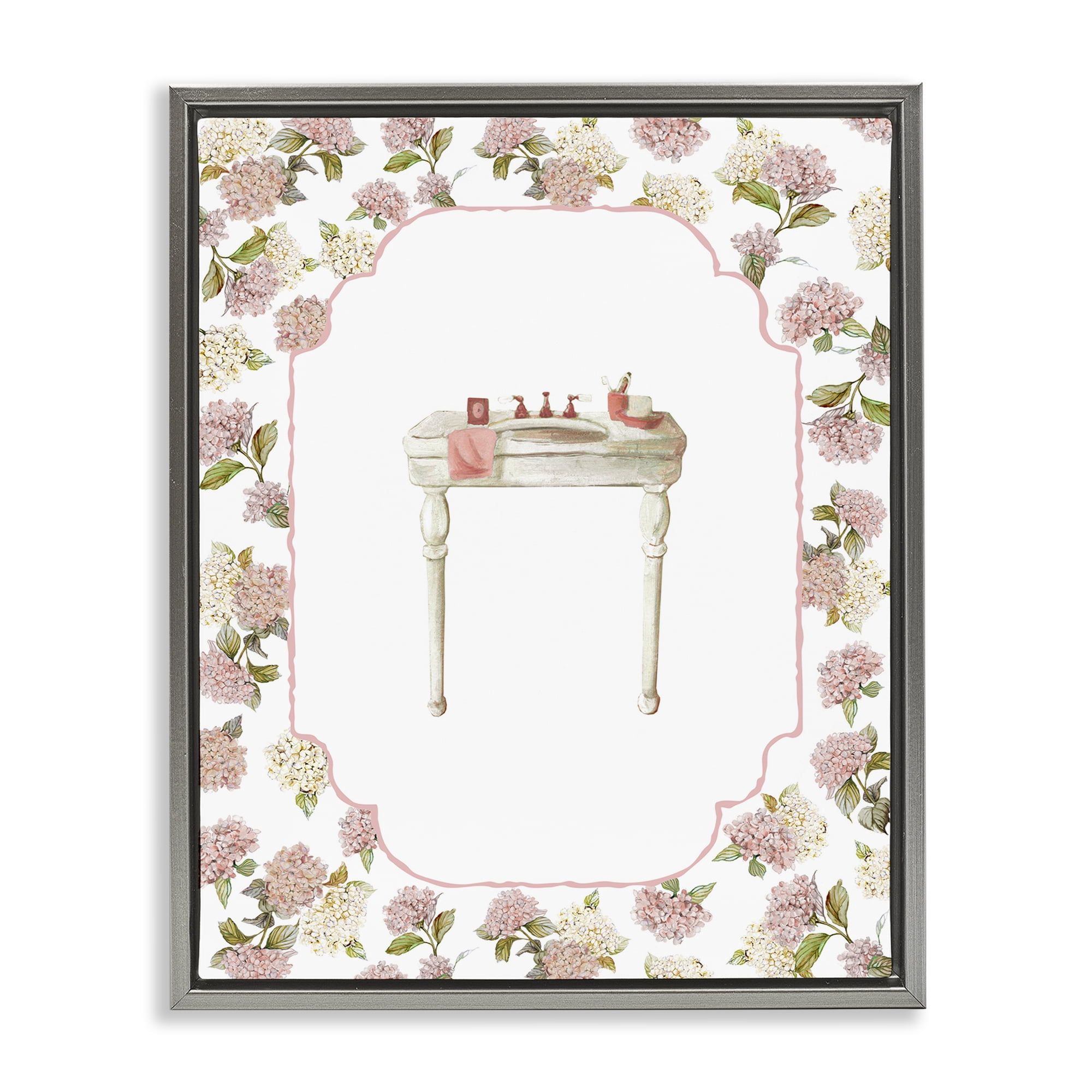 Stupell Industries Elegant Hydrangeas Vanity Gray Framed Floater Canvas Wall Art, design by Carol Robinson