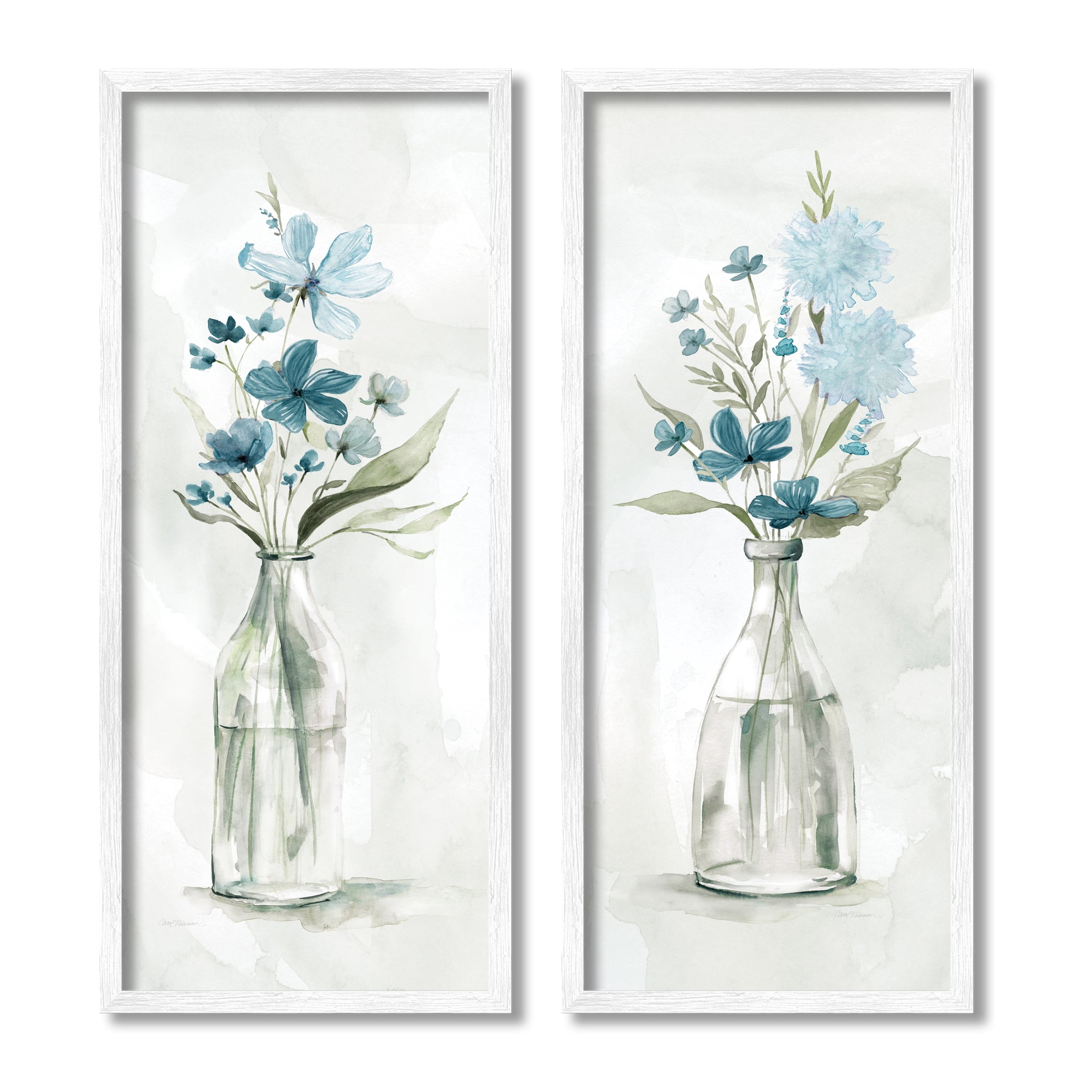 Stupell Industries Elegant Indigo Lilac Flower Jars Soft Light Watercolor,13 x 30, Design by Carol Robinson