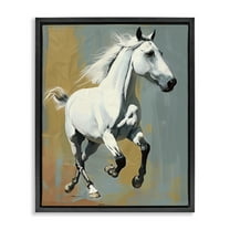 Stupell Industries Elegant Jumping Horse Animals Painting Black Floater Framed Canvas Art Print Wall Art, 17 x 21