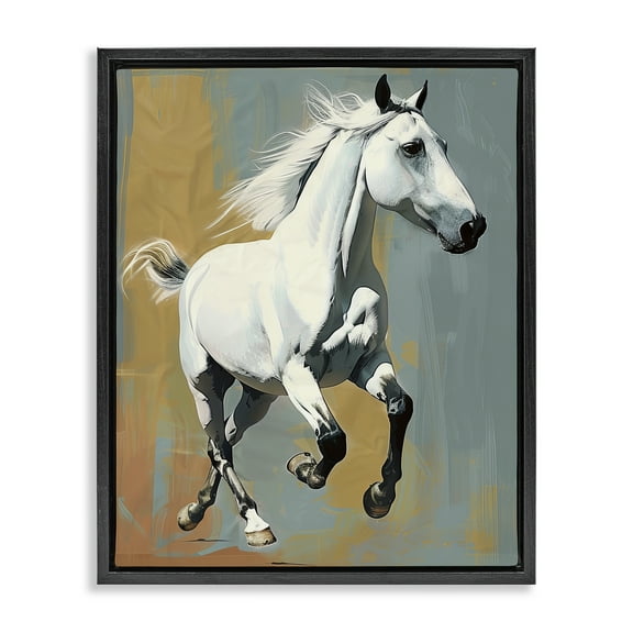 Stupell Industries Elegant Jumping Horse Animals Painting Black Floater Framed Canvas Art Print Wall Art, 17 x 21