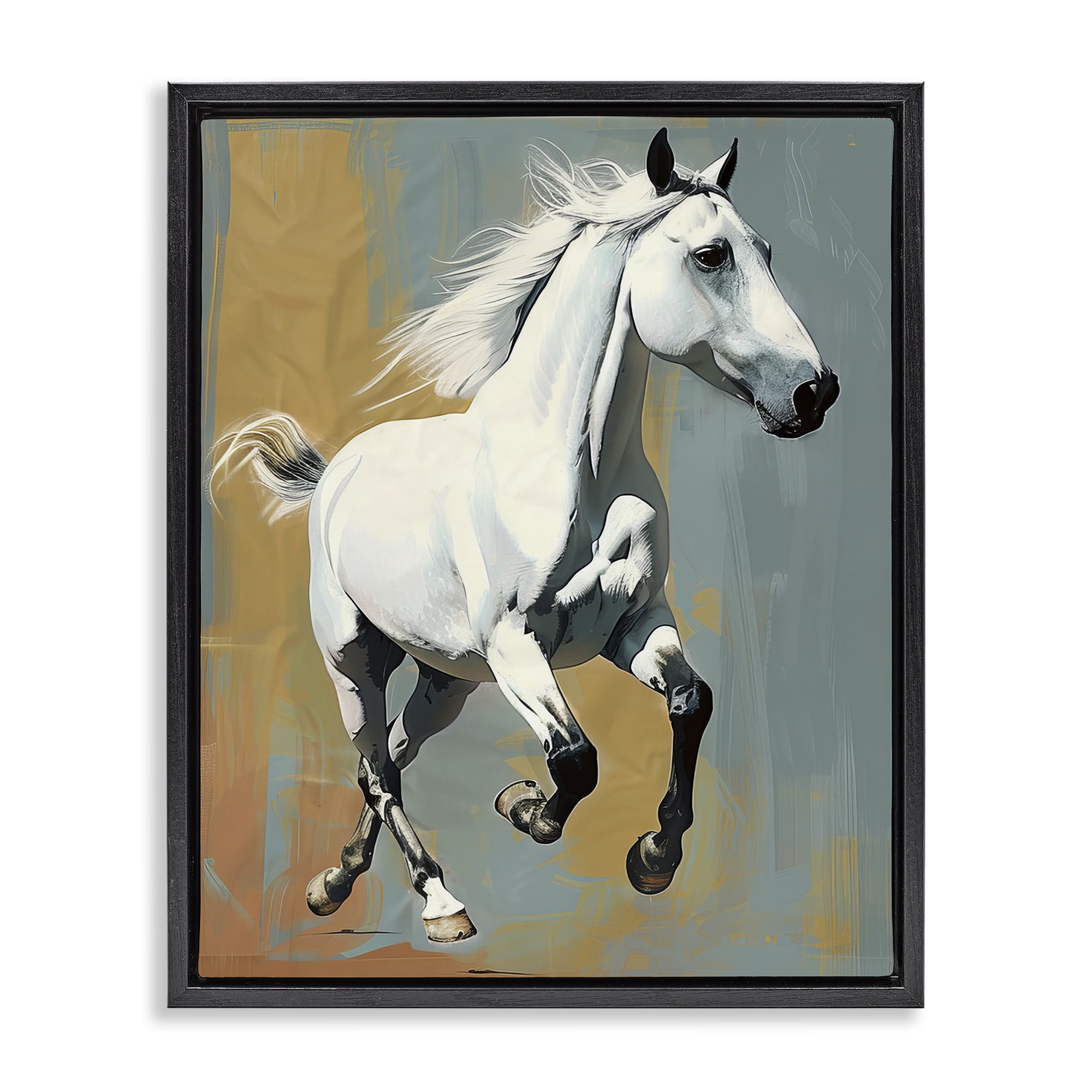 Stupell Industries Elegant Jumping Horse Animals Painting Black Floater Framed Canvas Art Print Wall Art, 25 x 31
