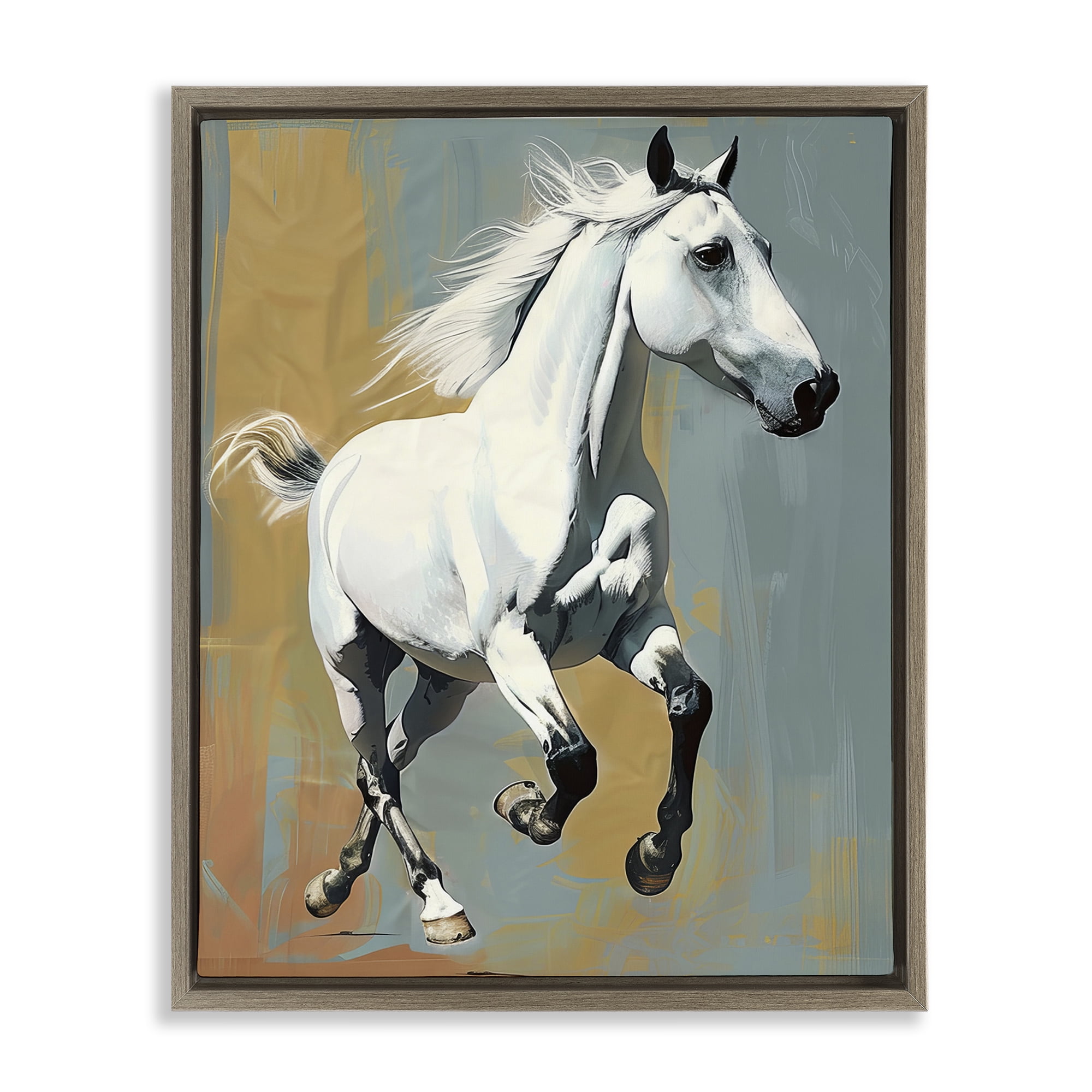 Stupell Industries Elegant Jumping Horse Animals Painting Brown Floater Framed Canvas Art Print Wall Art, 25 x 31