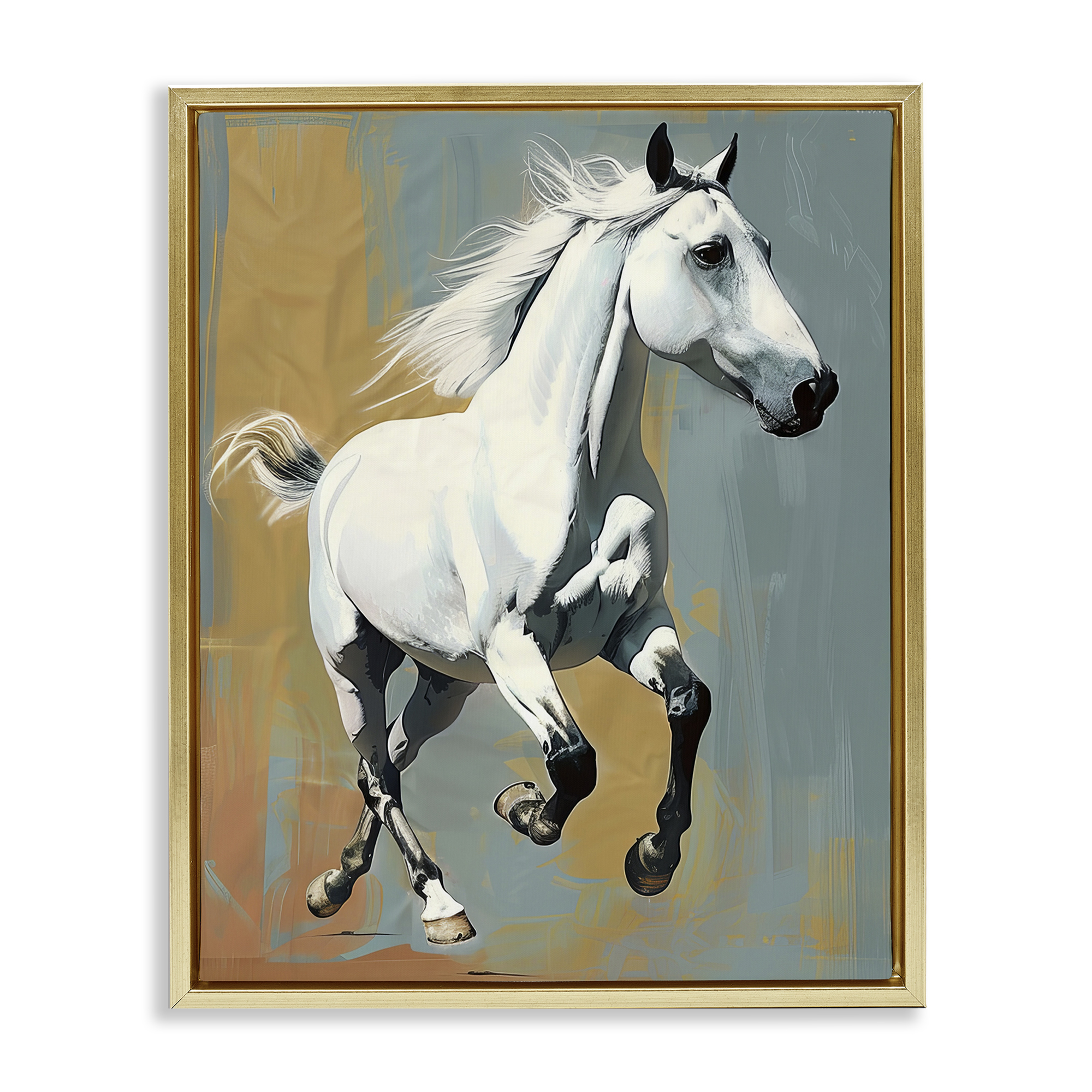 Stupell Industries Elegant Jumping Horse Animals Painting Gold Floater Framed Canvas Art Print Wall Art, 25 x 31