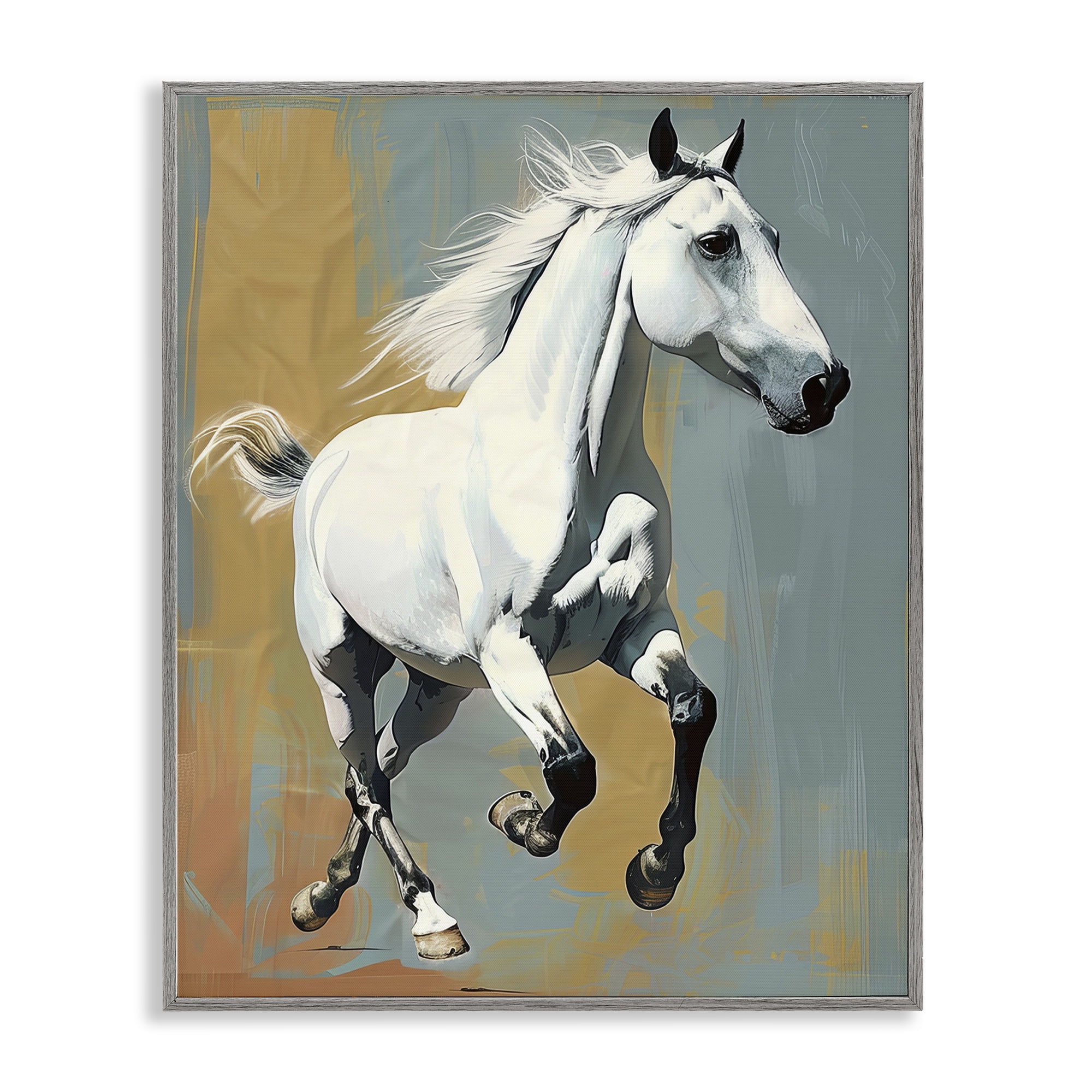 Stupell Industries Elegant Jumping Horse Animals Painting Gray Framed Art Print Wall Art, 24 x 30
