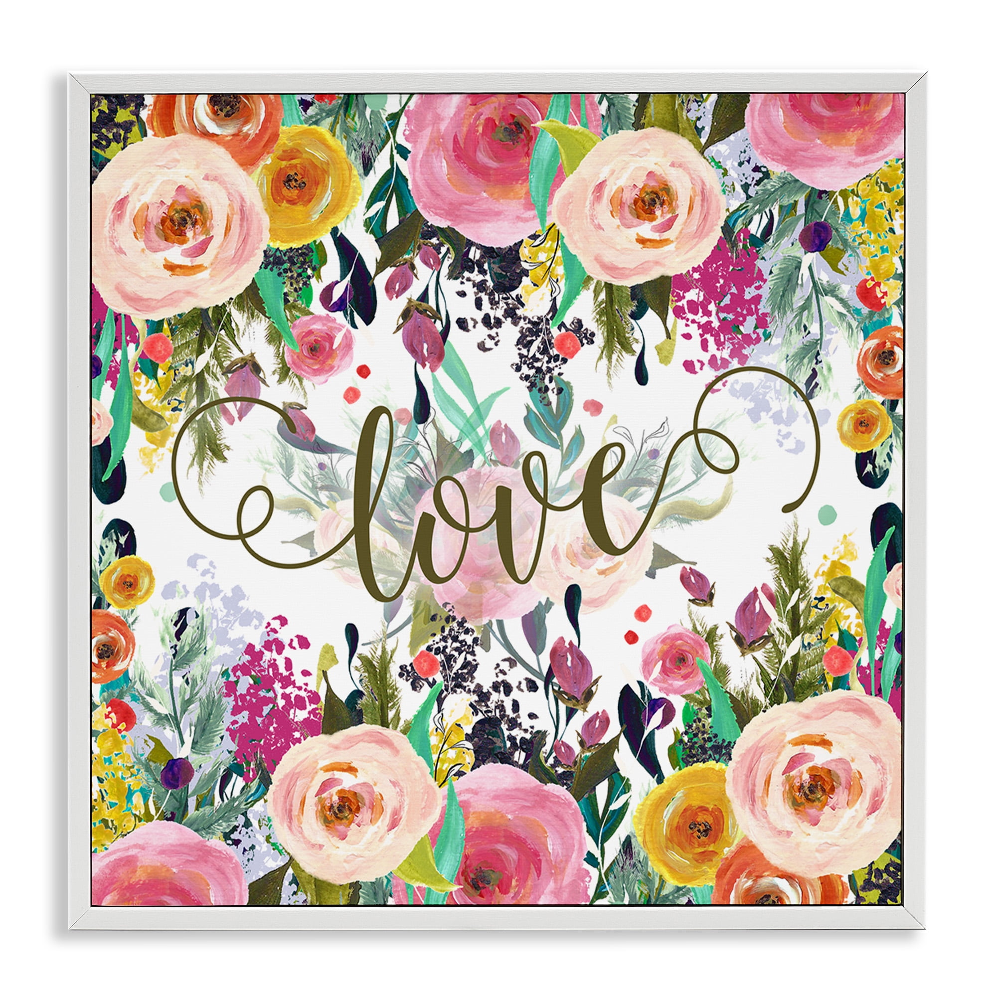 Stupell Industries Elegant Love Floral Pattern Botanical & Floral Painting White Framed Art Print Wall Art, 24 x 24