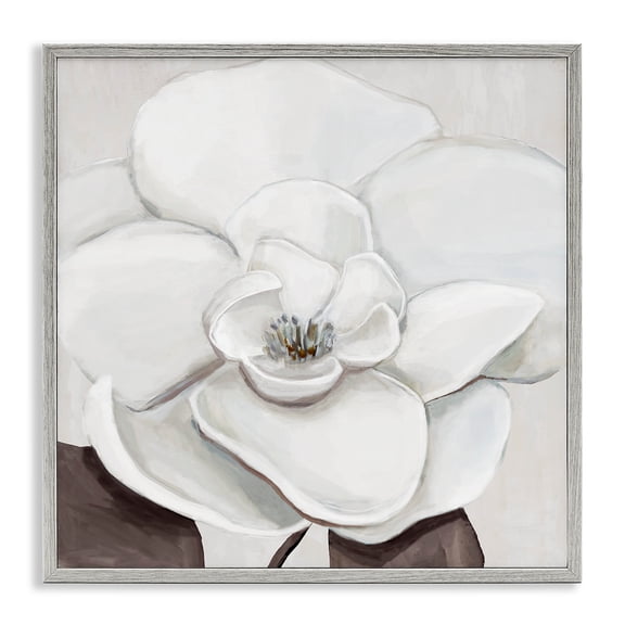 Stupell Industries Elegant Magnolia Bloom Gray Framed Giclee Art design by Hannah Dawson, 12 x 12