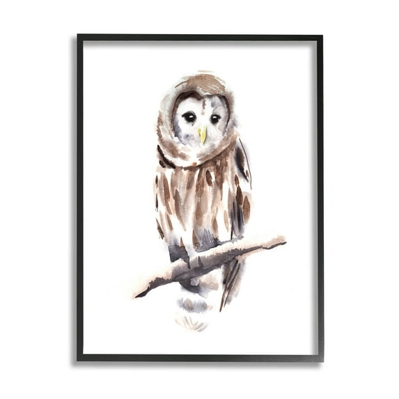 Stupell Industries Elegant Owl Perched Watercolor Detail Painting Black Framed Art Print Wall Art, Design by Annie Warren