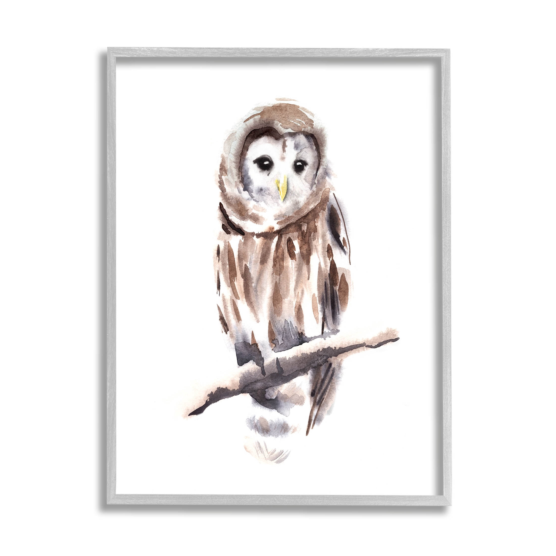 Stupell Industries Elegant Owl Perched Watercolor Detail Painting Gray Framed Art Print Wall Art, Design by Annie Warren