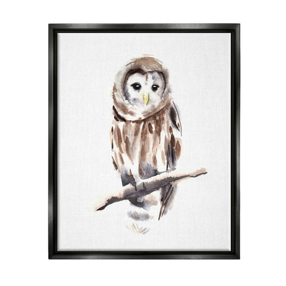 Stupell Industries Elegant Owl Perched Watercolor Detail Painting Jet Black Floating Framed Canvas Print Wall Art, Design by Annie Warren