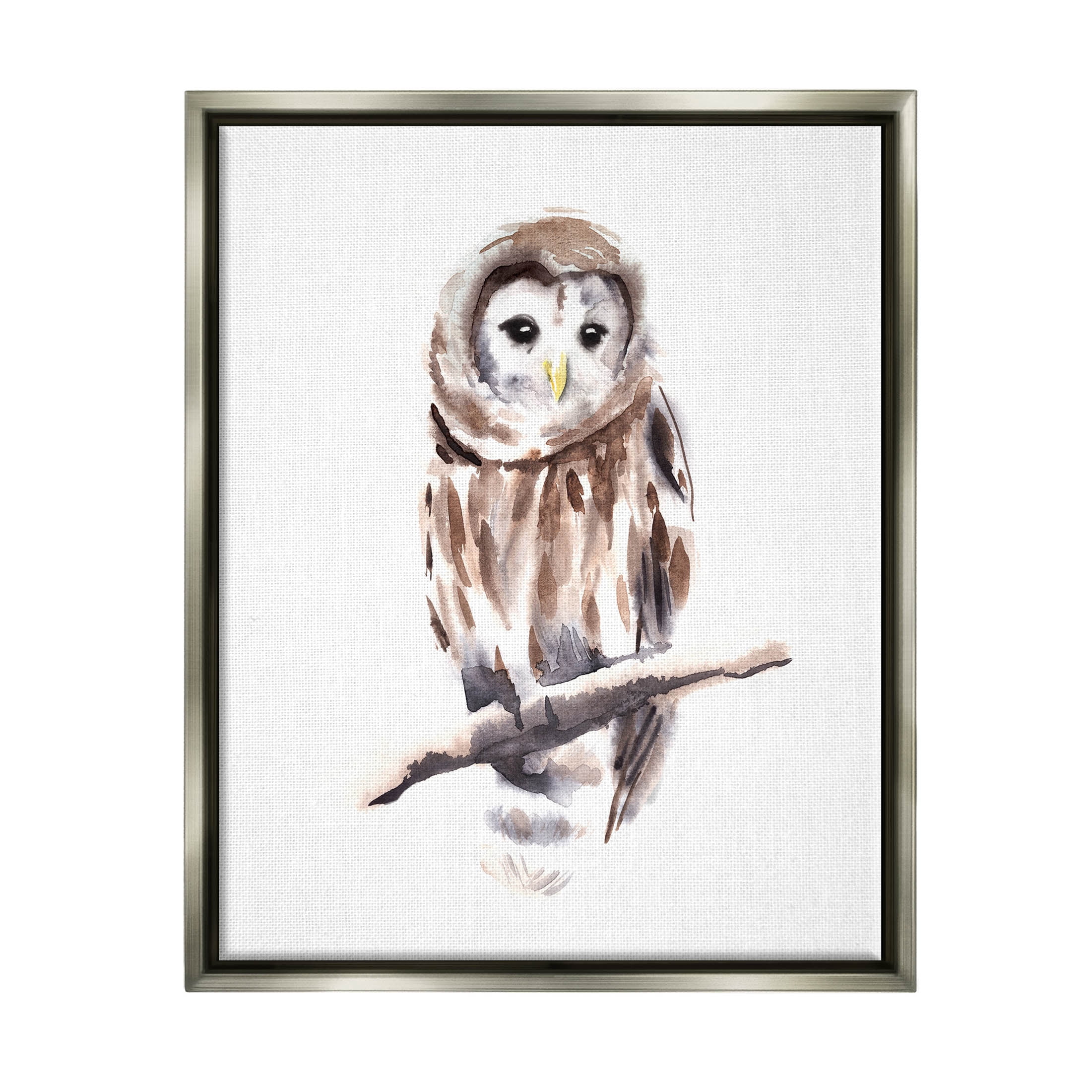 Stupell Industries Elegant Owl Perched Watercolor Detail Painting Luster Gray Floating Framed Canvas Print Wall Art, Design by Annie Warren