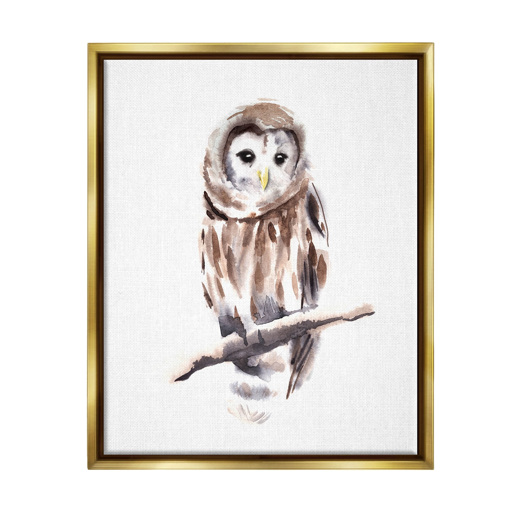 Stupell Industries Elegant Owl Perched Watercolor Detail Painting Metallic Gold Floating Framed Canvas Print Wall Art, Design by Annie Warren