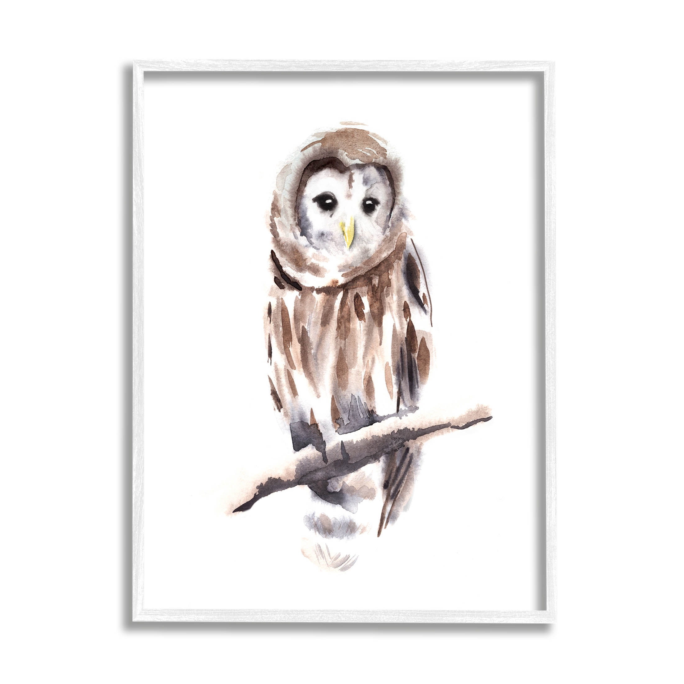Stupell Industries Elegant Owl Perched Watercolor Detail Painting White Framed Art Print Wall Art, Design by Annie Warren