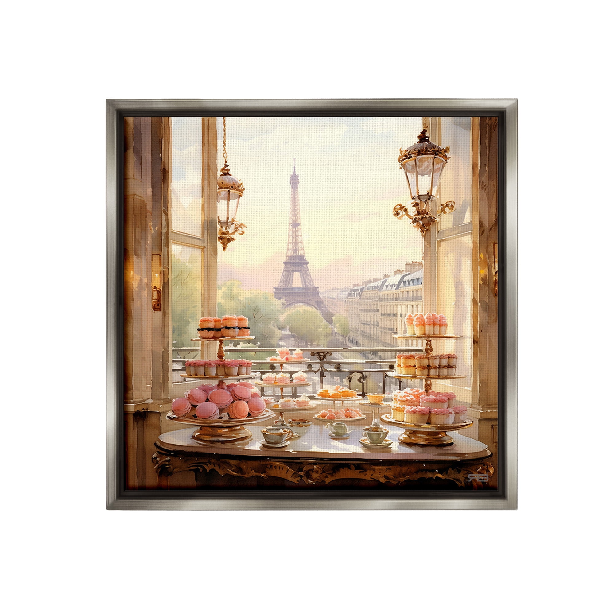Stupell Industries Elegant Parisian Sweets View Food & Beverage Painting Gray Floater Framed Canvas Art Print Wall Art, 18 x 18