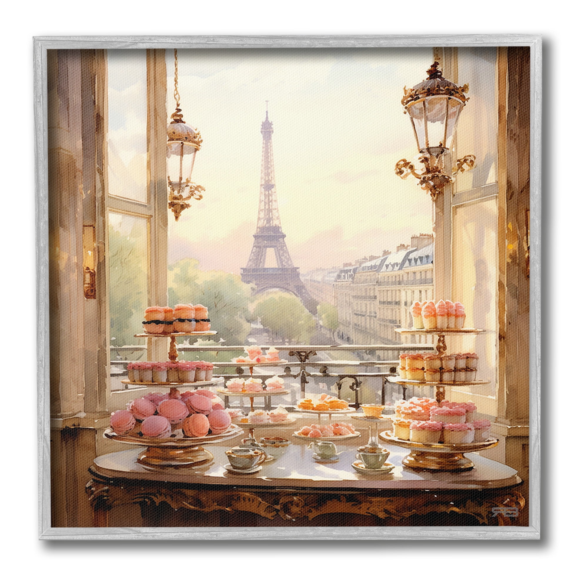 Stupell Industries Elegant Parisian Sweets View Food & Beverage Painting Gray Framed Art Print Wall Art, 17 x 17
