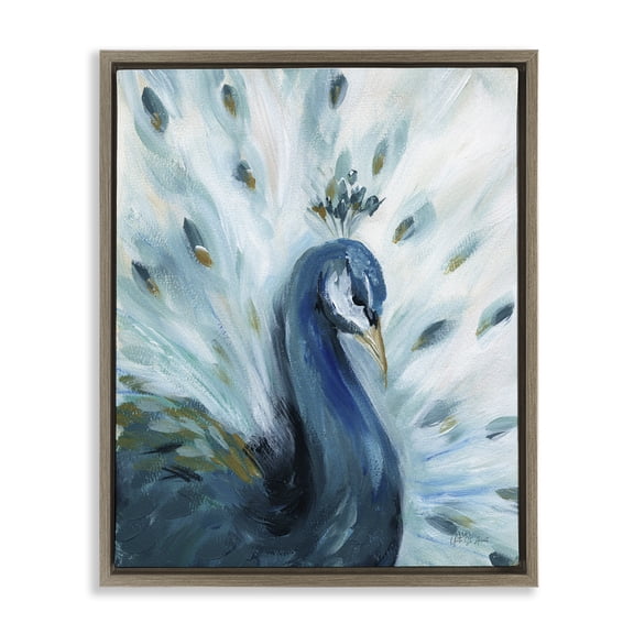 Stupell Industries Elegant Peacock Painting Animals & Insects Painting Brown Floater Framed Canvas Art Print Wall Art, 25 x 31