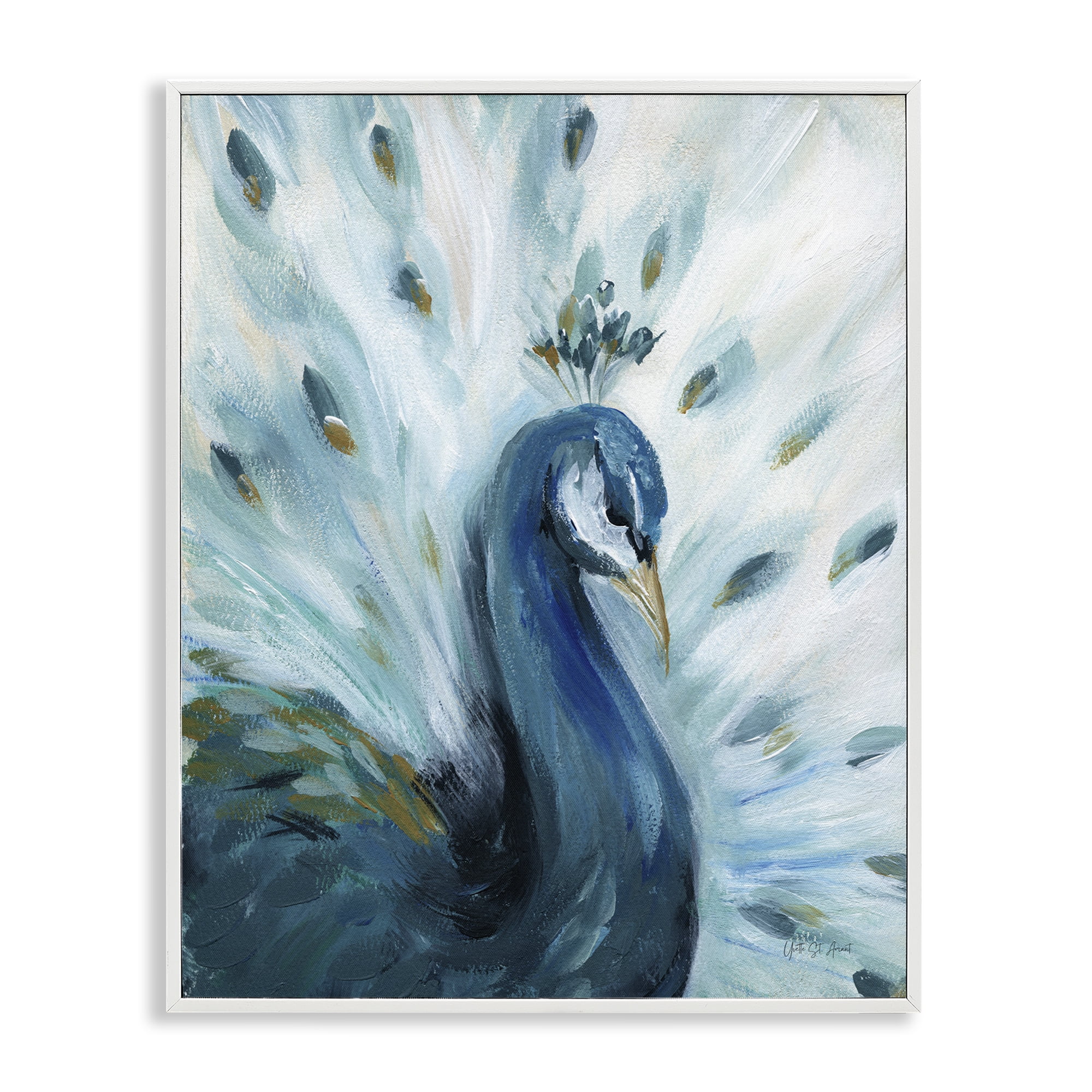 Stupell Industries Elegant Peacock Painting Animals & Insects Painting White Framed Art Print Wall Art, 16 x 20