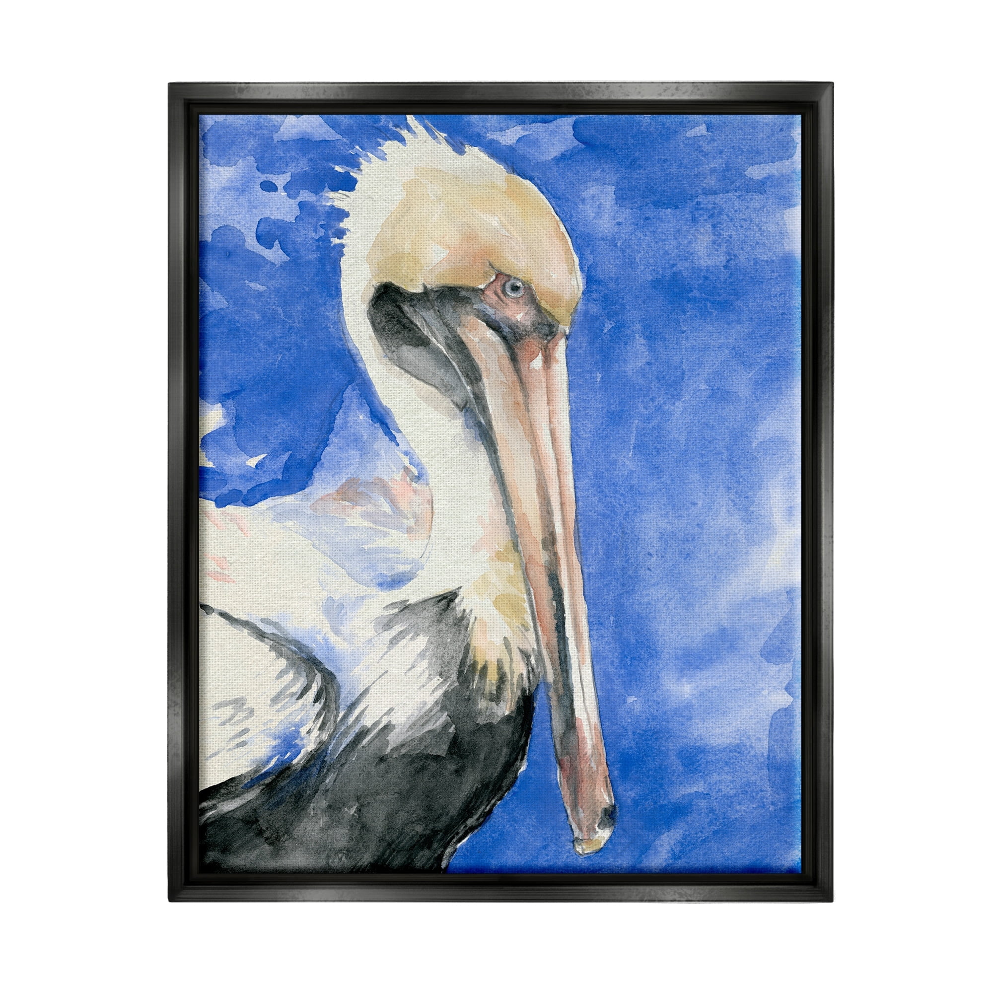 Stupell Industries Elegant Pelican Bird Tucked Beak Bold Blue Painting Painting Jet Black Floating Framed Canvas Print Wall Art, Design by Jennifer Paxton Parker