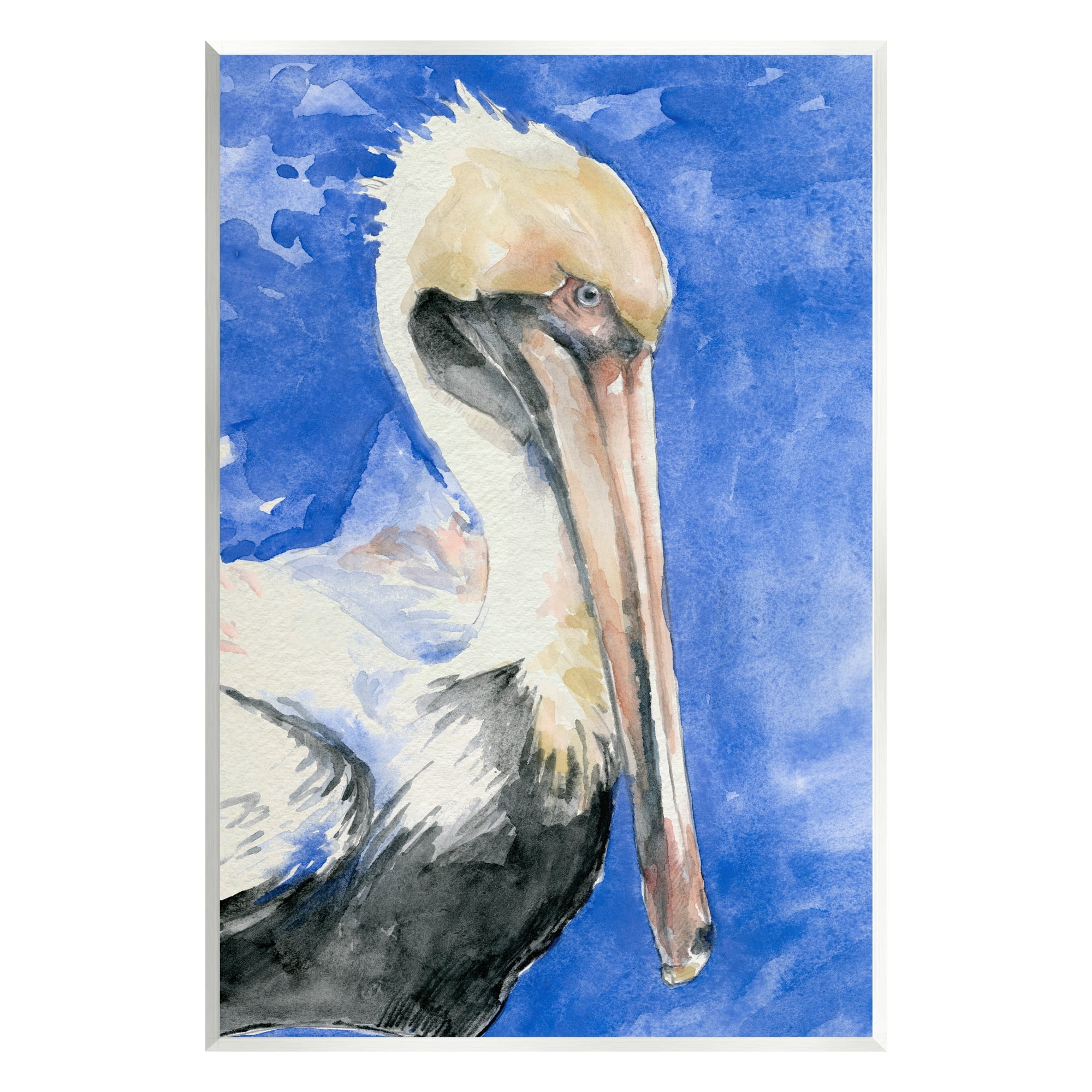 Elegant Pelican Bird Blue Painting Wood Wall Art