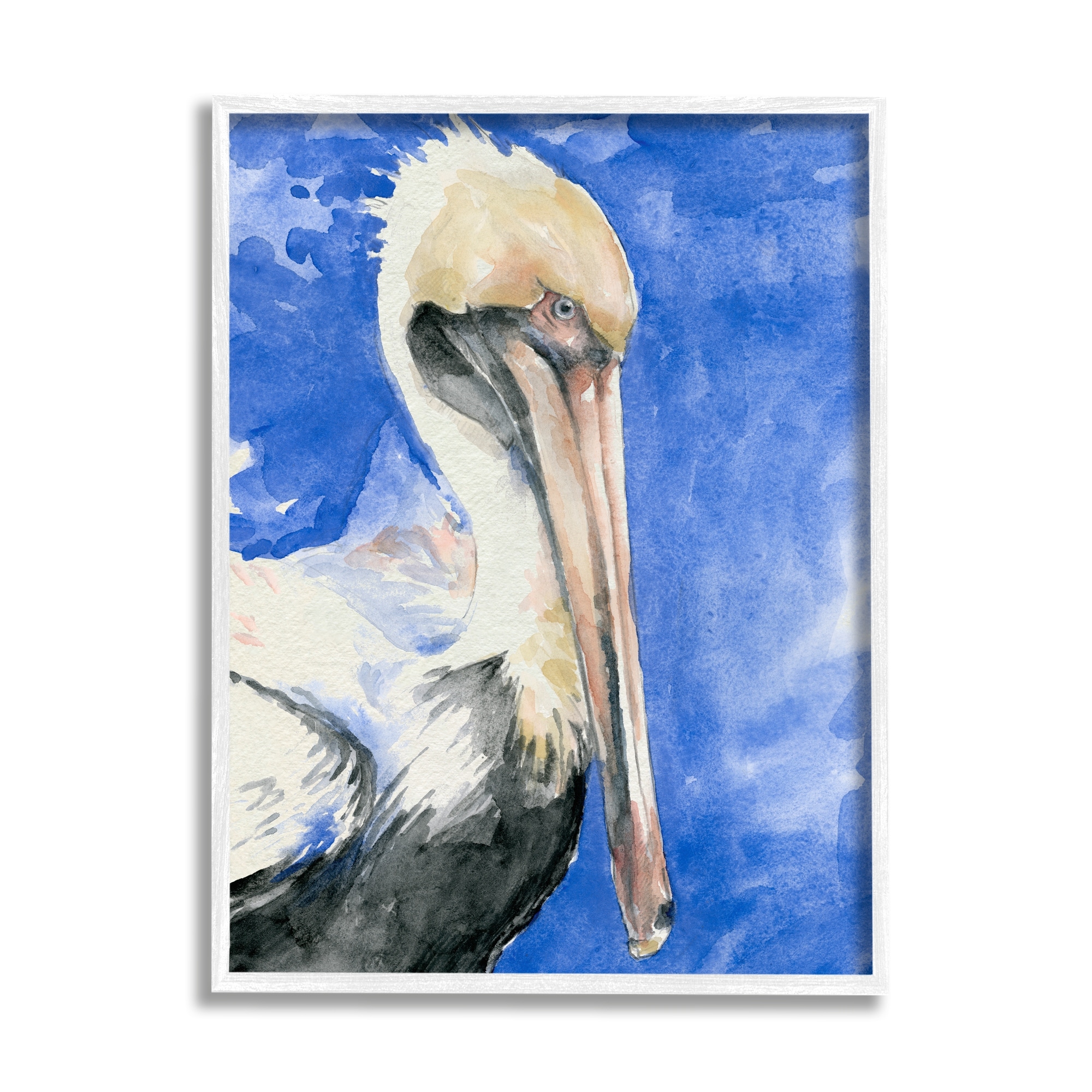 Stupell Industries Elegant Pelican Bird Tucked Beak Bold Blue Painting Painting White Framed Art Print Wall Art, Design by Jennifer Paxton Parker