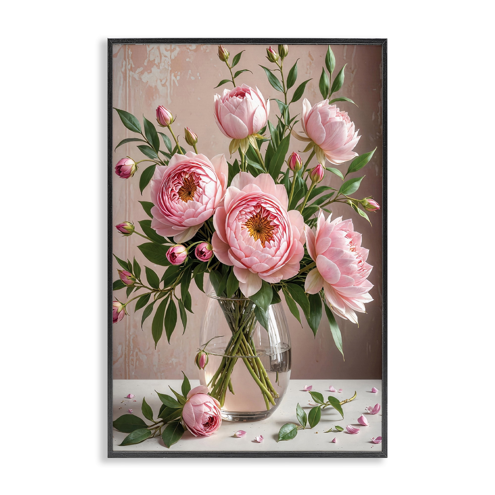 Stupell Industries Elegant Peonies in Vase Plants & Flowers Painting Black Framed Art Print Wall Art, 16 x 24