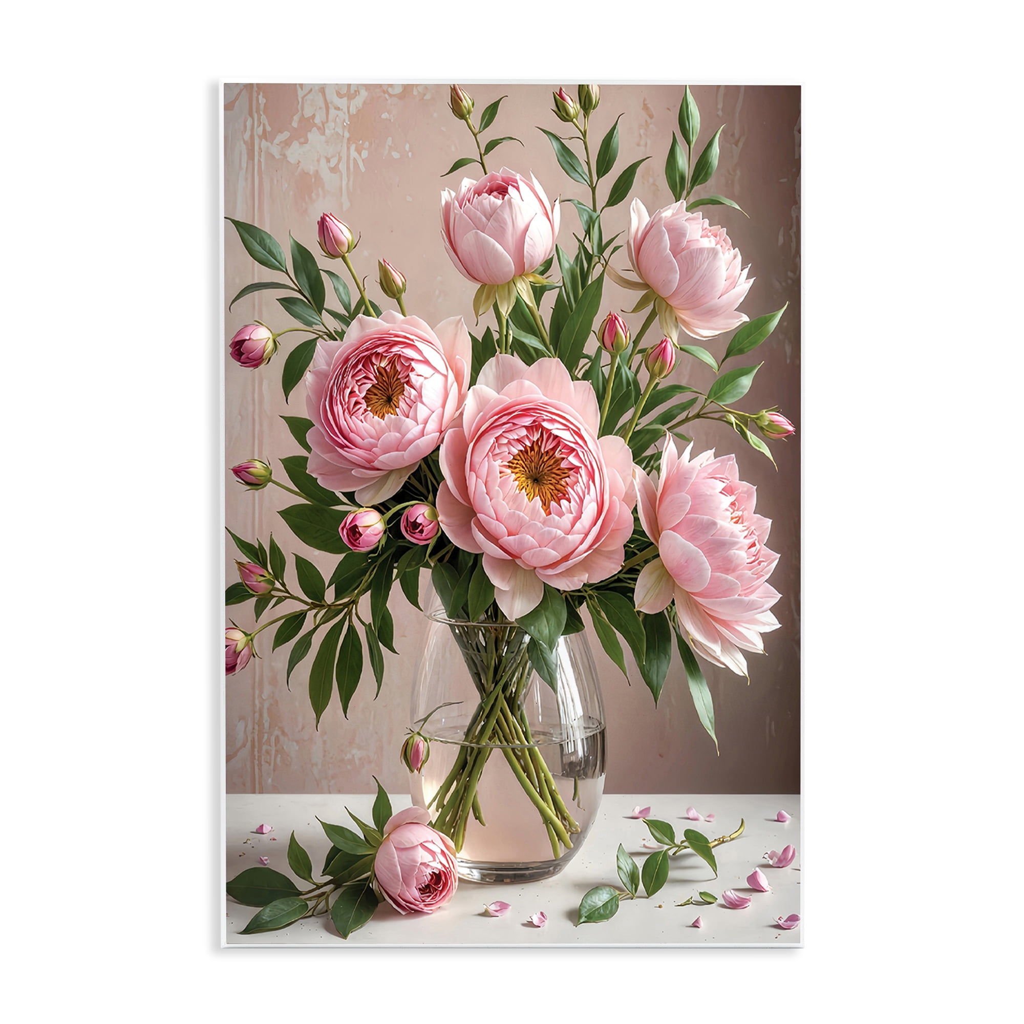 Stupell Industries Elegant Peonies in Vase Plants & Flowers Painting Unframed Art Print Wall Art, 13 x 19