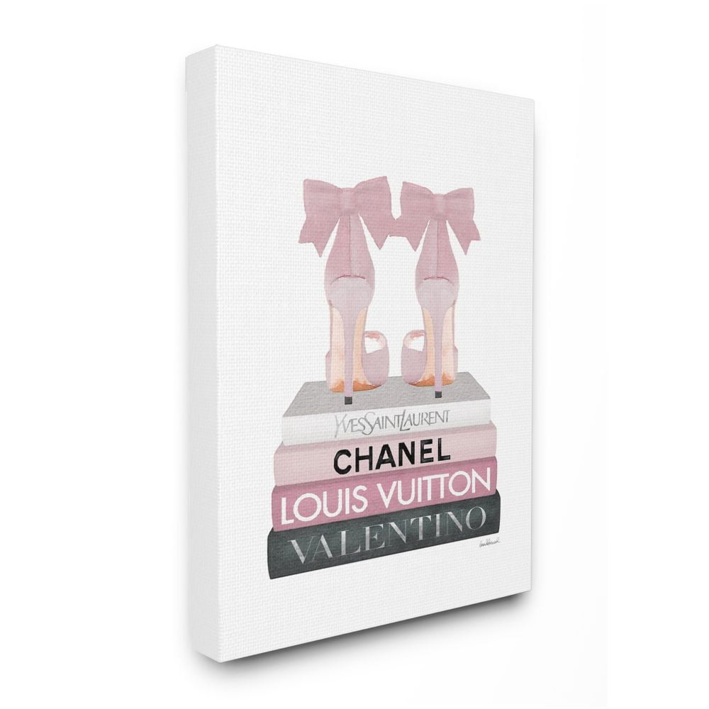 Elegant Pink Bow Heels on Fashion Books Canvas Wall Art