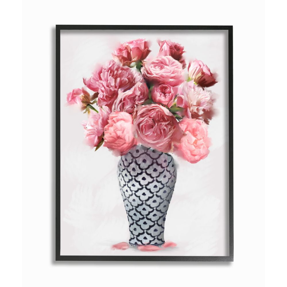 Stupell Industries Elegant Pink Peony Floral Bouquet in Vase Framed Wall Art Design by Ziwei Li, 24" x 30", Black Framed