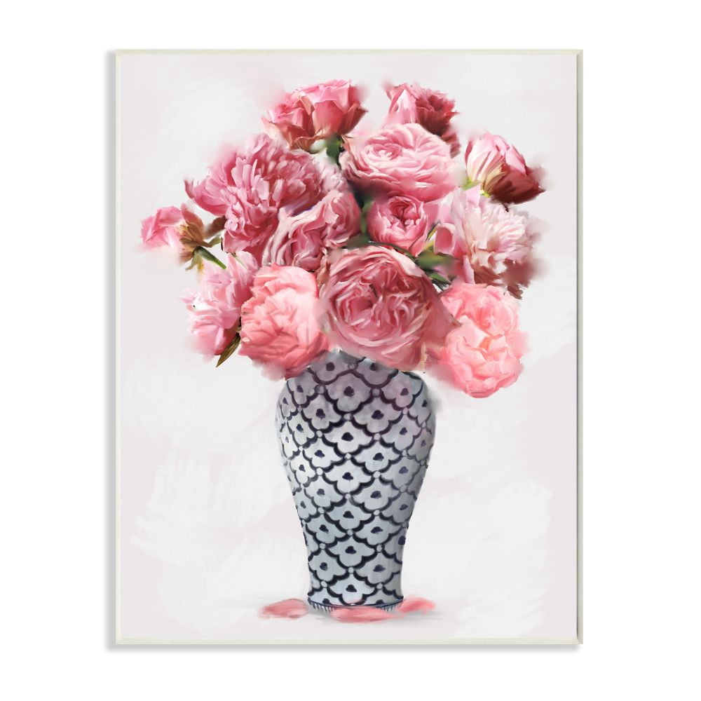 Stupell Industries Elegant Pink Peony Floral Bouquet in Vase Wall Plaque Design by Ziwei Li