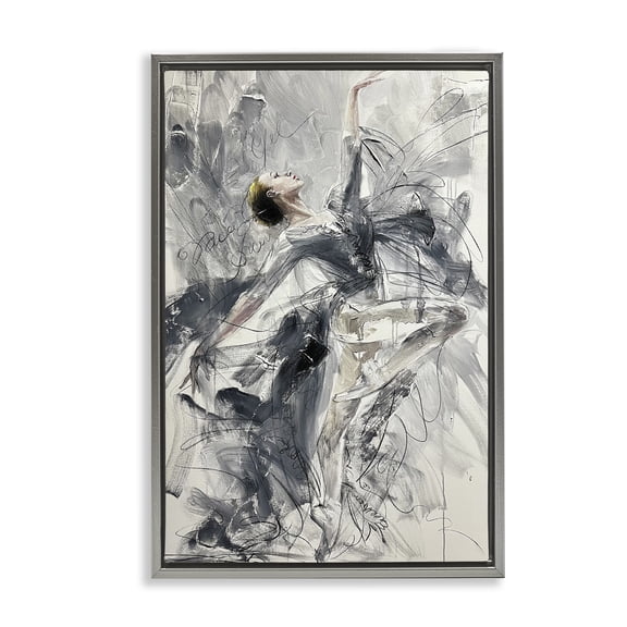 Stupell Industries Elegant Pose Dancer People Painting Gray Floater Framed Canvas Art Print Wall Art, 21 x 31