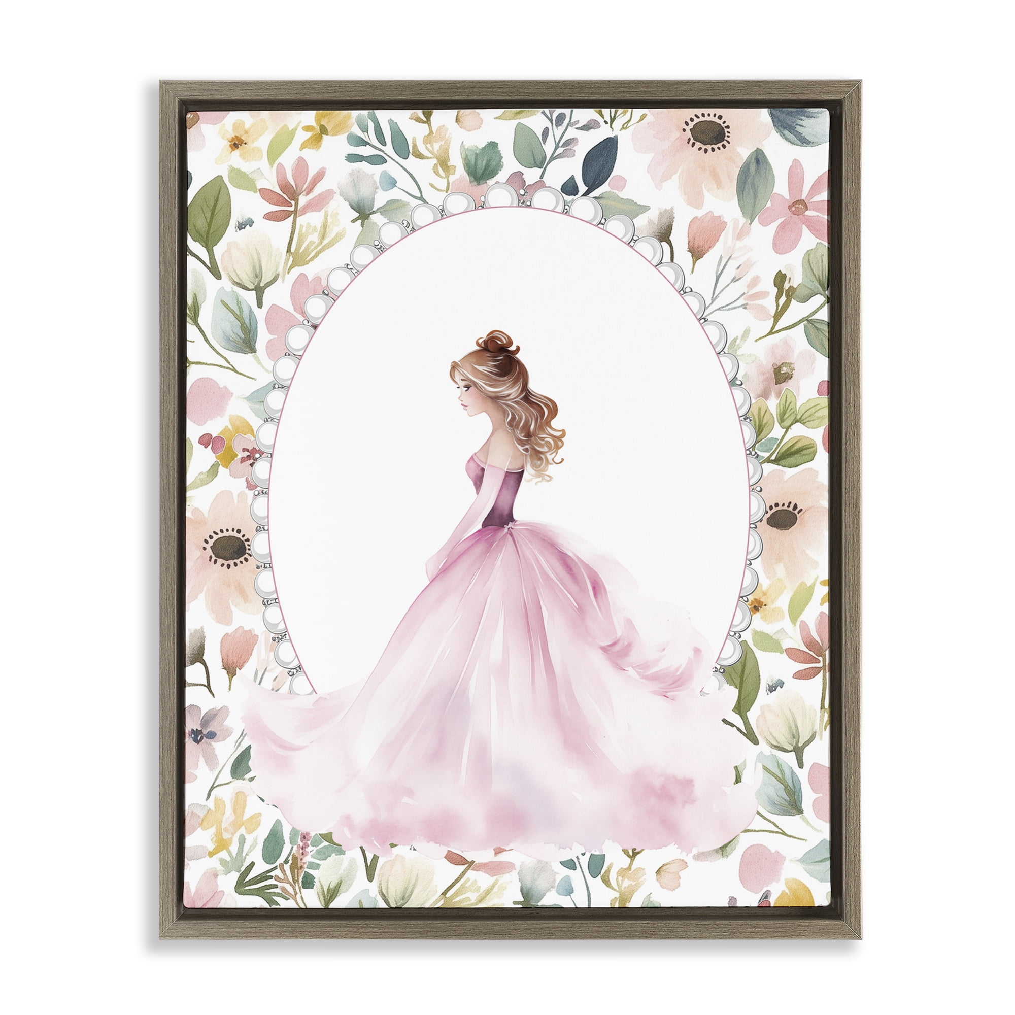 Stupell Industries Elegant Princess Love Brown Framed Floater Canvas Wall Art, design by Christine Simpson Art