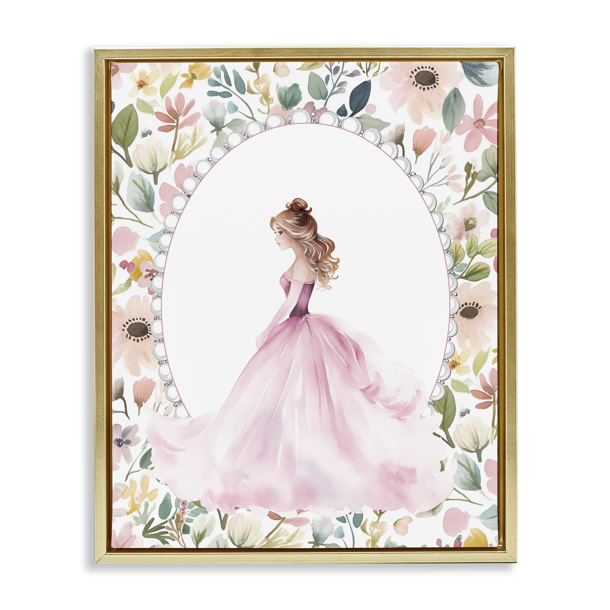 Stupell Industries Elegant Princess Love Gold Framed Floater Canvas Wall Art, design by Christine Simpson Art