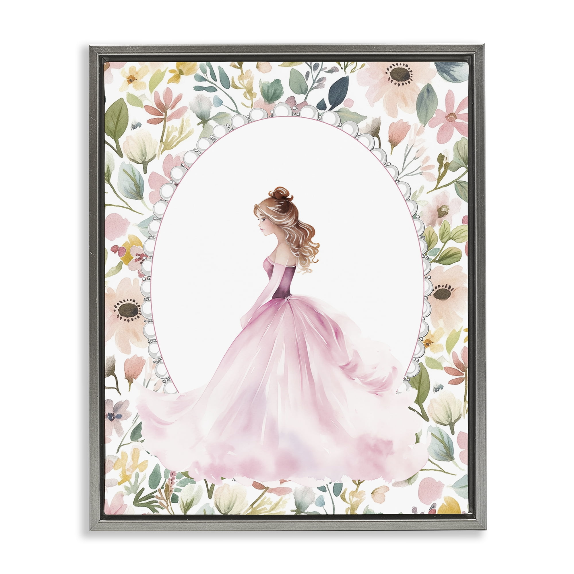 Stupell Industries Elegant Princess Love Gray Framed Floater Canvas Wall Art, design by Christine Simpson Art