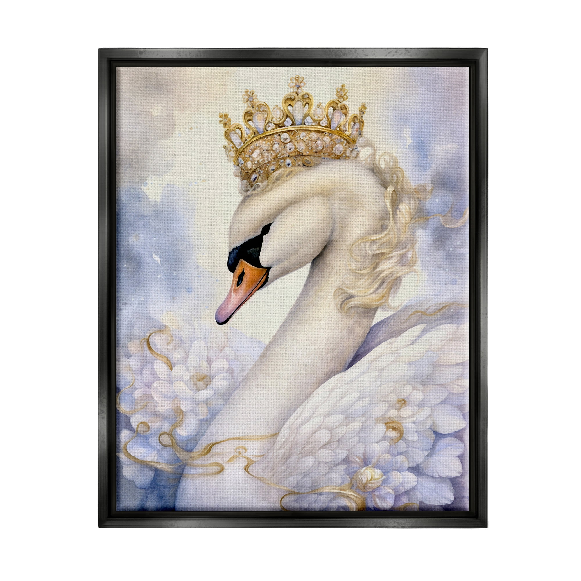 Stupell Industries Elegant Princess Swan Animals & Insects Painting Black Floater Framed Canvas Art Print Wall Art, 17 x 21