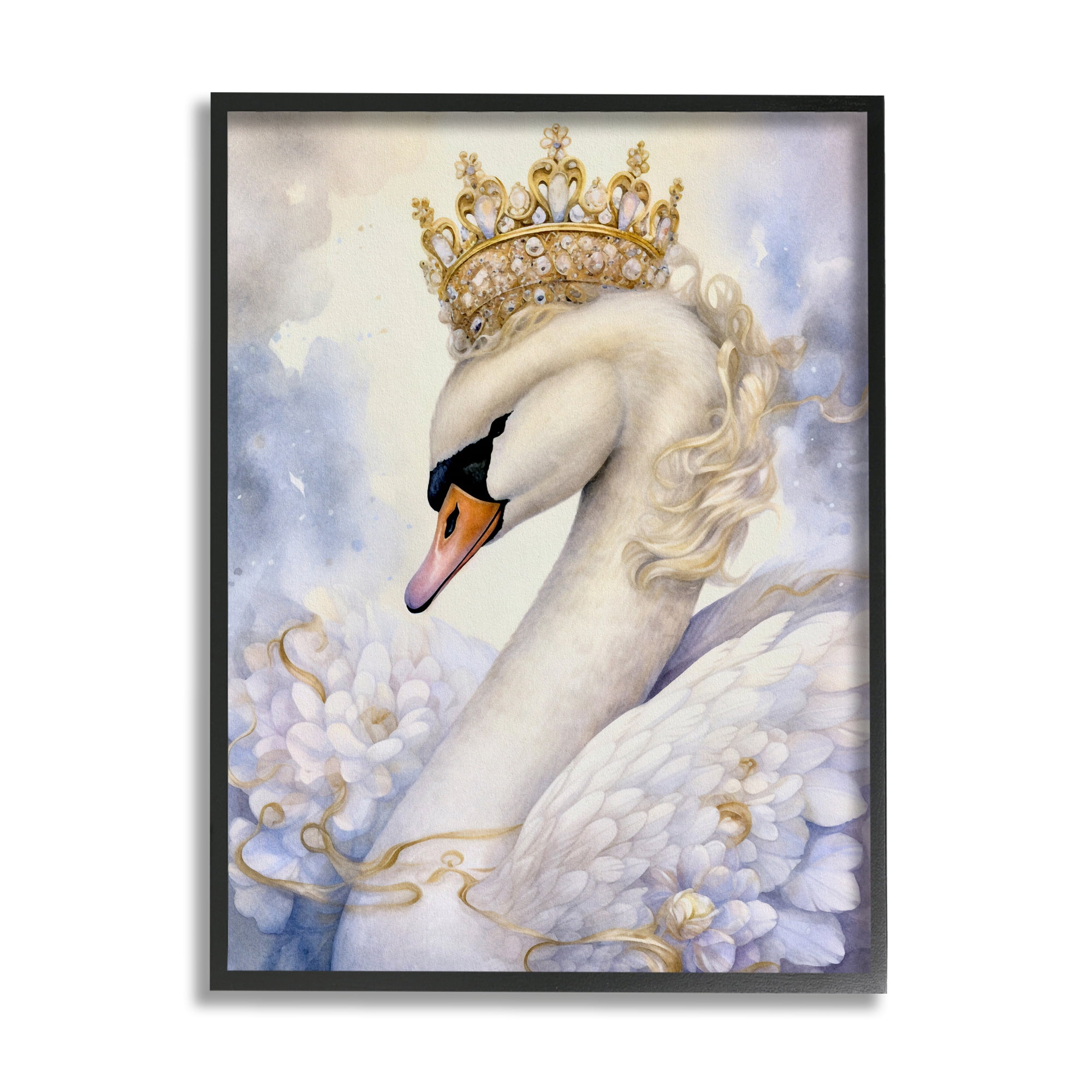Stupell Industries Elegant Princess Swan Animals & Insects Painting Black Framed Art Print Wall Art, 24 x 30