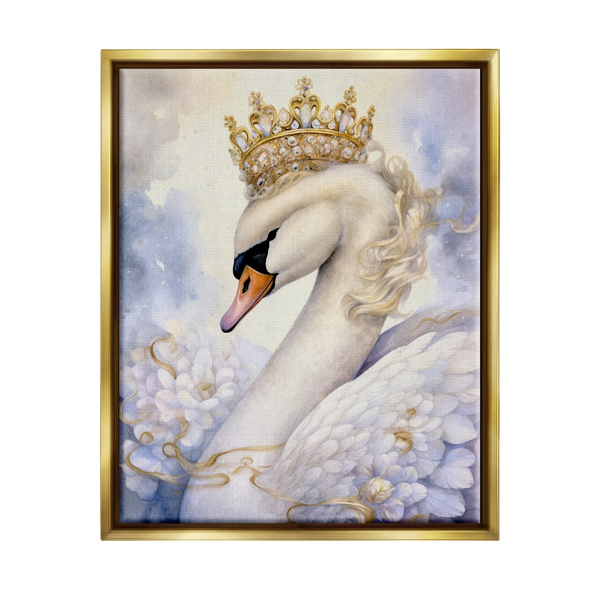 Stupell Industries Elegant Princess Swan Animals & Insects Painting Gold Floater Framed Canvas Art Print Wall Art, 25 x 31