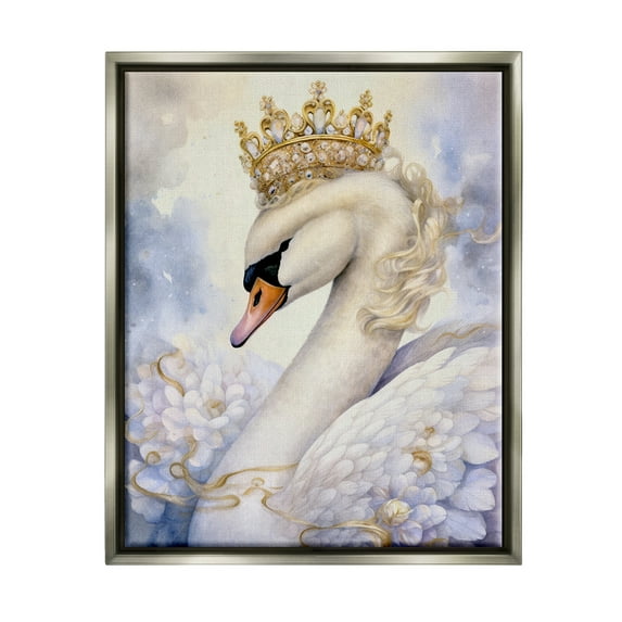 Stupell Industries Elegant Princess Swan Animals & Insects Painting Gray Floater Framed Canvas Art Print Wall Art, 25 x 31