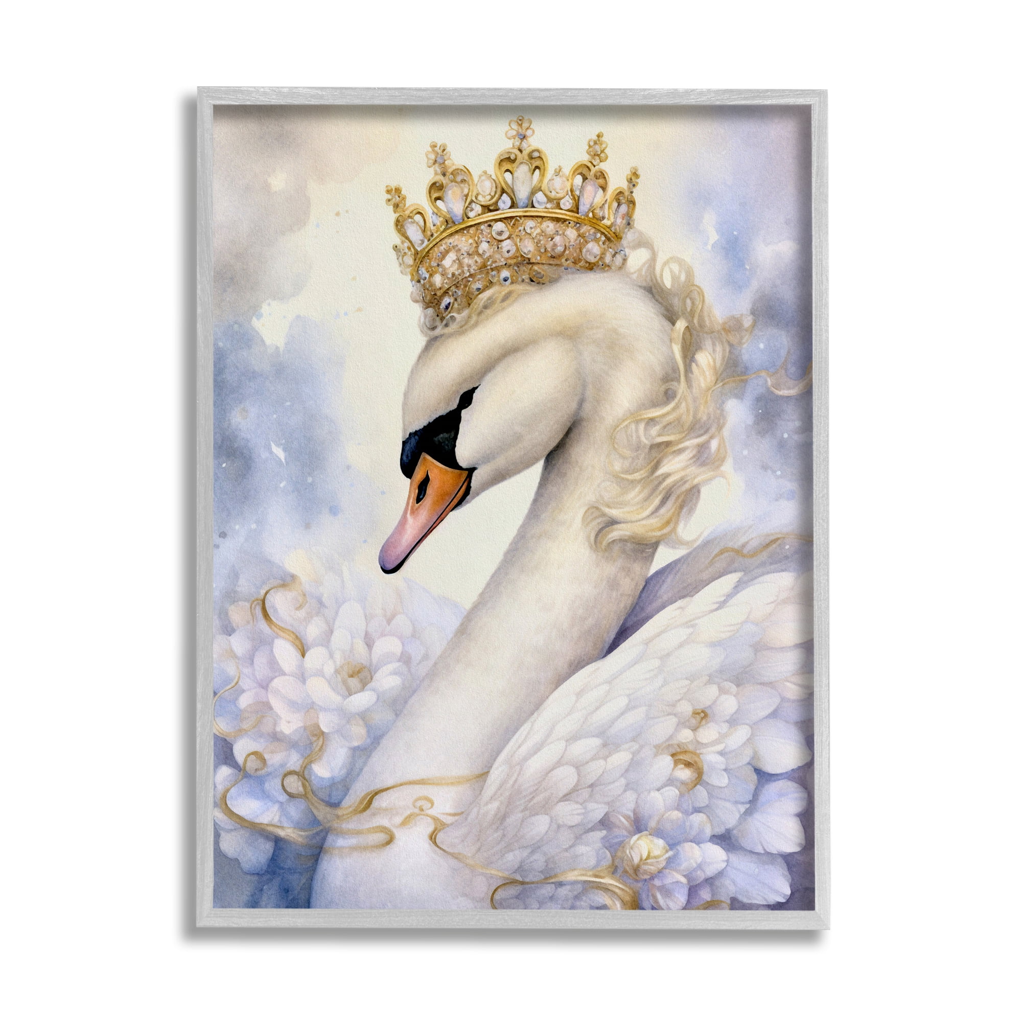 Stupell Industries Elegant Princess Swan Animals & Insects Painting Gray Framed Art Print Wall Art, 24 x 30
