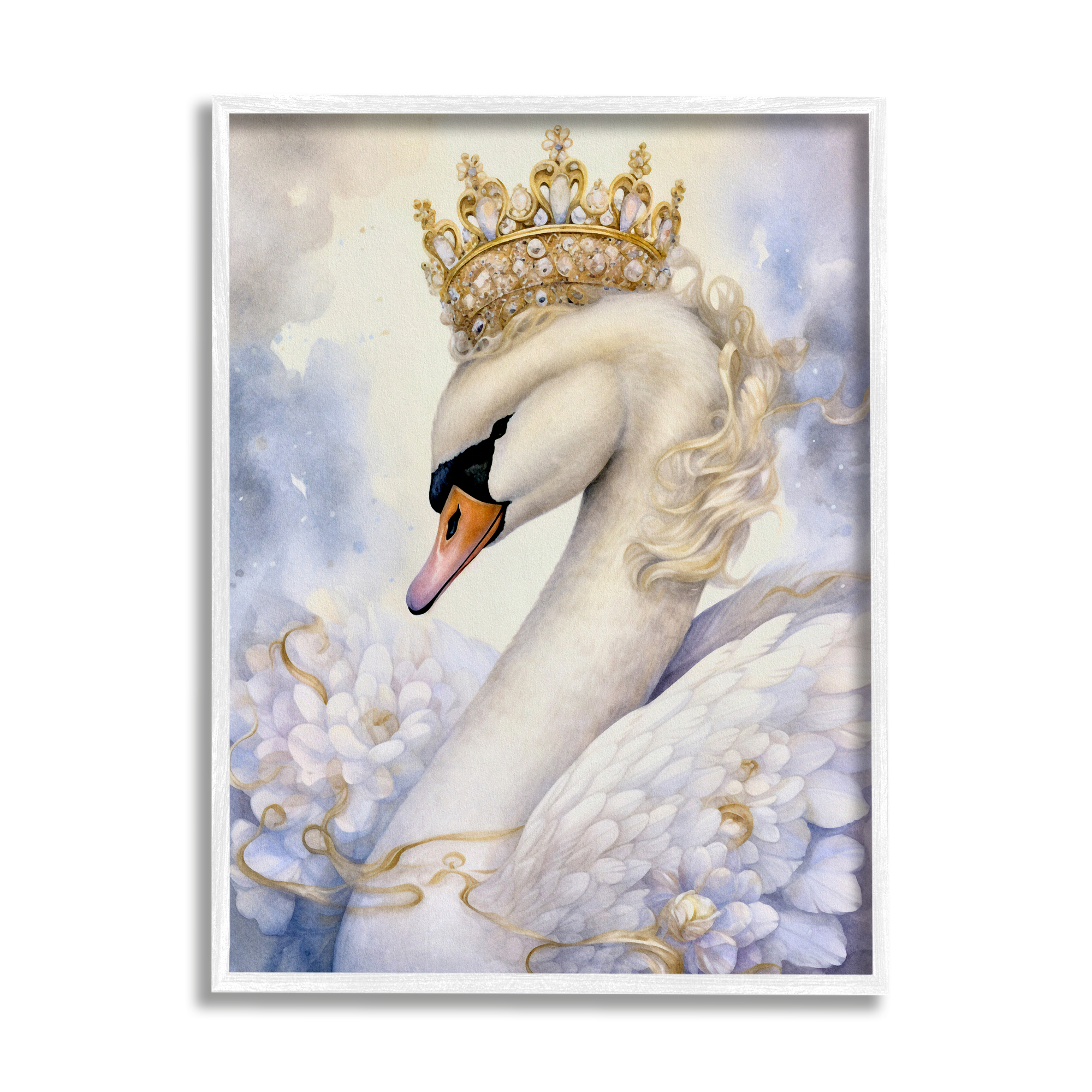 Stupell Industries Elegant Princess Swan Animals & Insects Painting White Framed Art Print Wall Art, 16 x 20