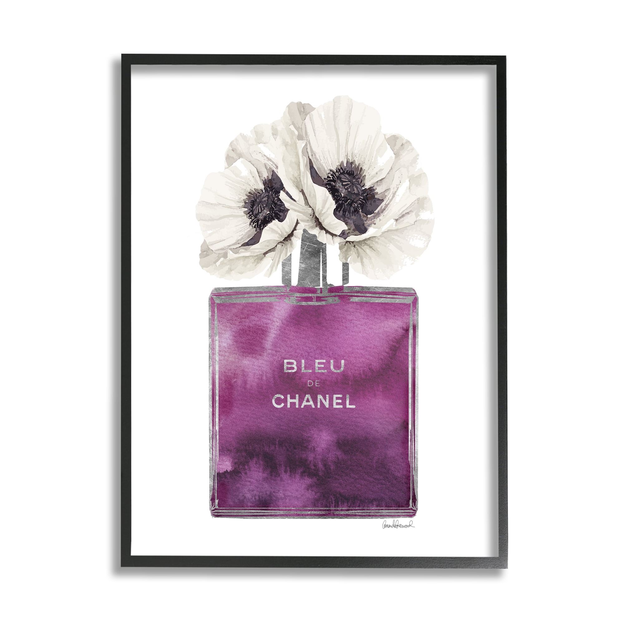 Stupell Elegant Purple Designer Perfume Bottle Flower Blossom Framed Wall Art - 24 x 30 - Black