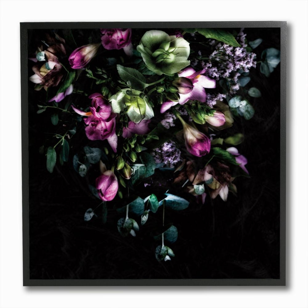 Stupell Industries Elegant Purple Floral Arrangement Focused Photograph Framed Wall Art Design by Elise Catterall, 12" x 12", Black Framed