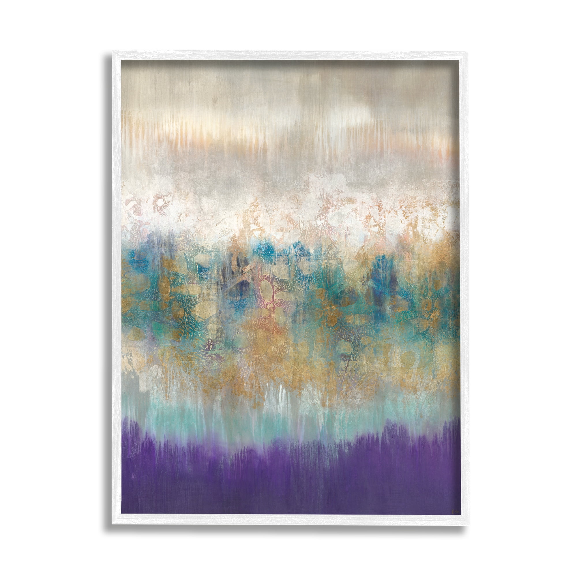 Stupell Industries Elegant Purple Grey Gold Brush Stroke Abstract Painting Framed Art Print Wall Art, 11x14, By K. Nari