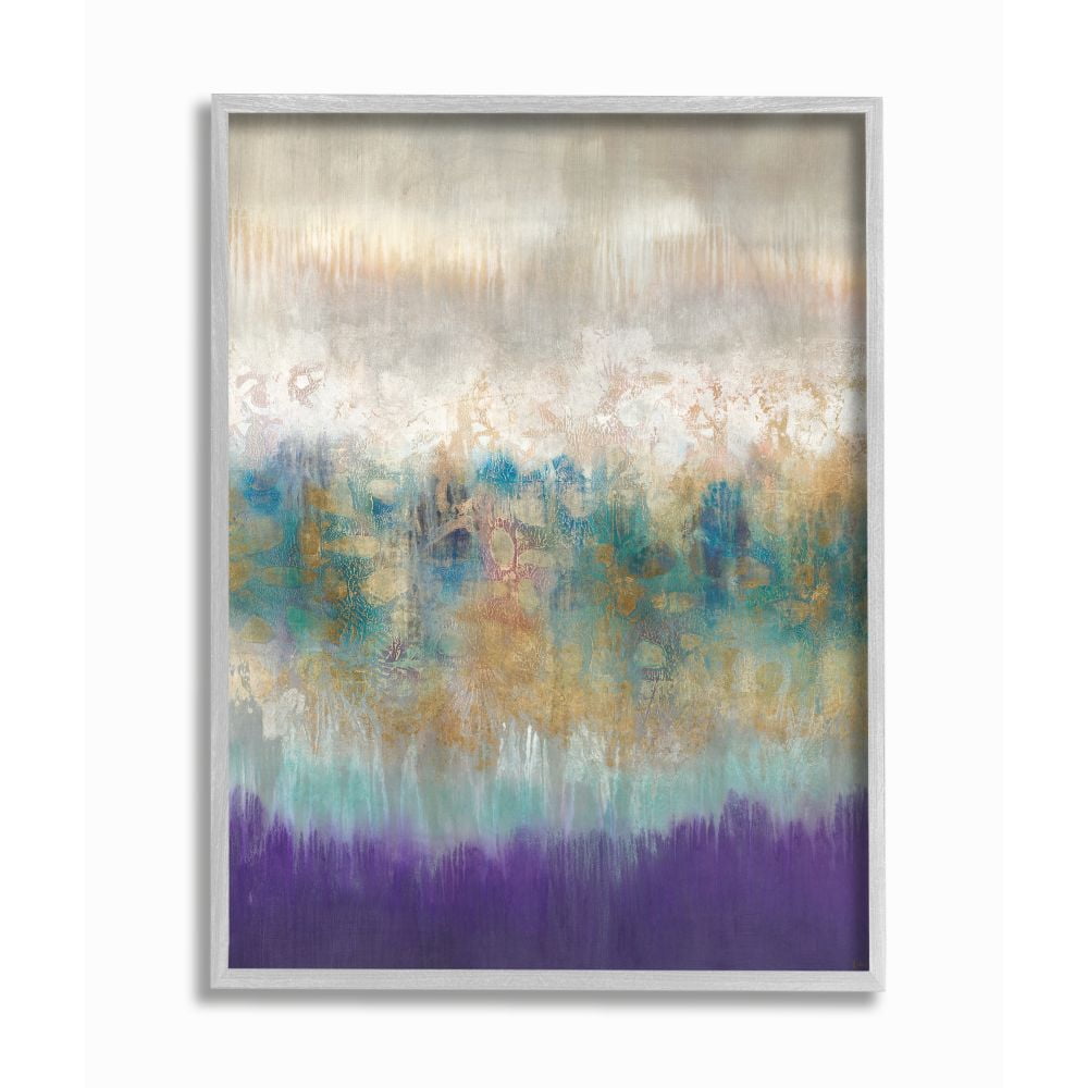 Stupell Industries Elegant Purple Grey Gold Brush Stroke Abstract Painting Framed Wall Art Design by K. Nari, 11" x 14", Gray Framed