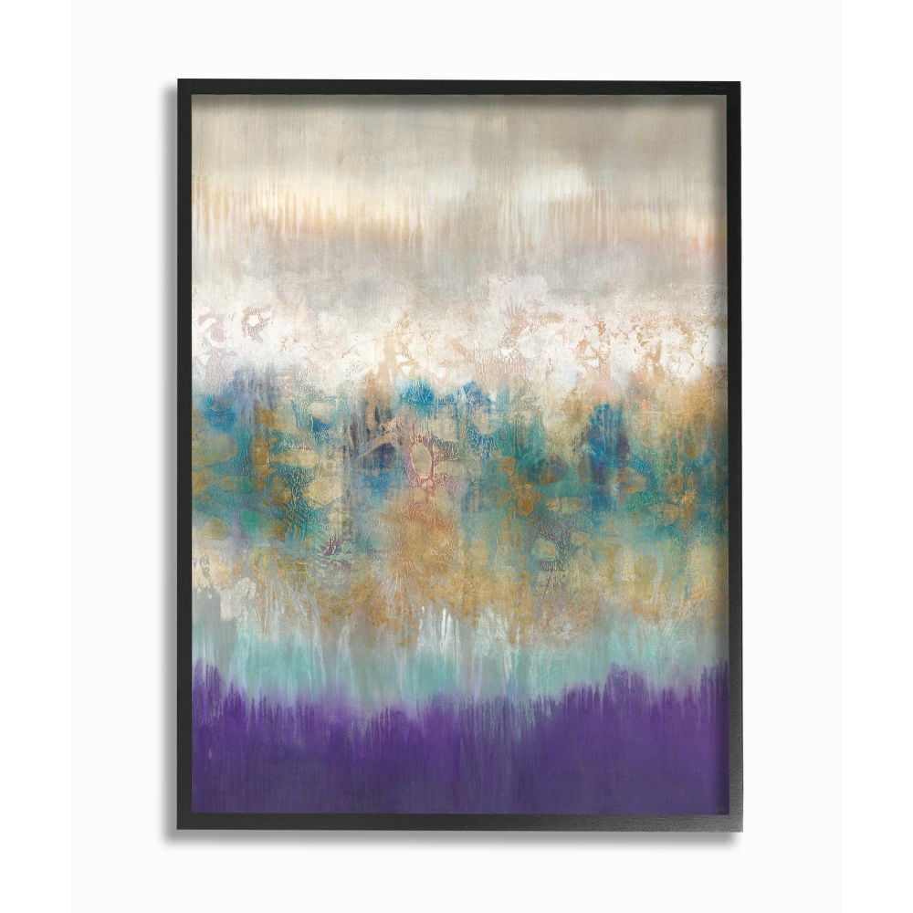 Stupell Industries Elegant Purple Grey Gold Brush Stroke Abstract Painting Framed Wall Art Design by K. Nari, 24" x 30", Black Framed